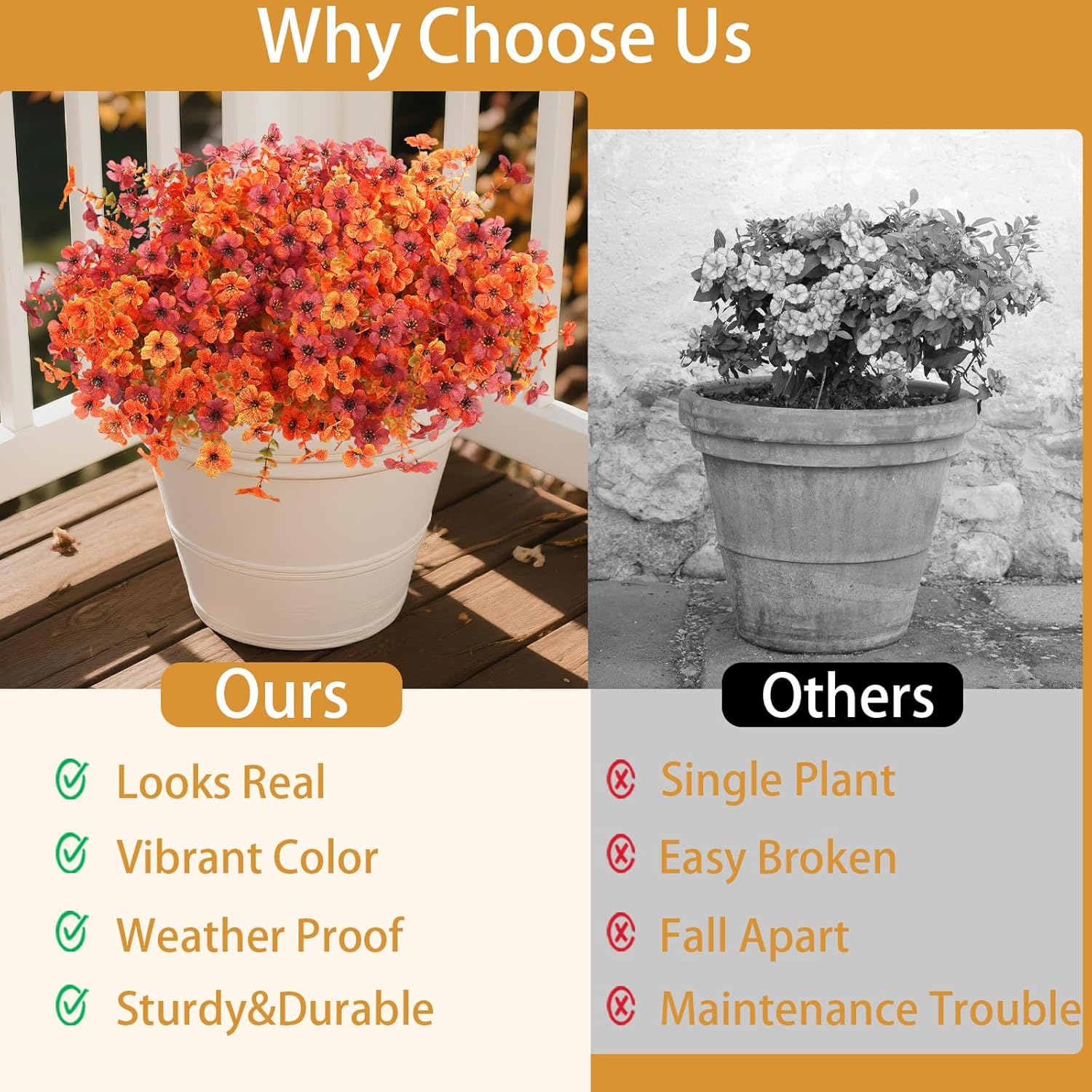 Artificial Fall Flowers for Outdoor, 12 Bundles 4 Colors Faux Mums Fake Fall Plants for Decoration, UV Resistant No Fade Silk Plastic Flower for Autumn Porch Patio Planters Windowbox Yard Garden - Image 5