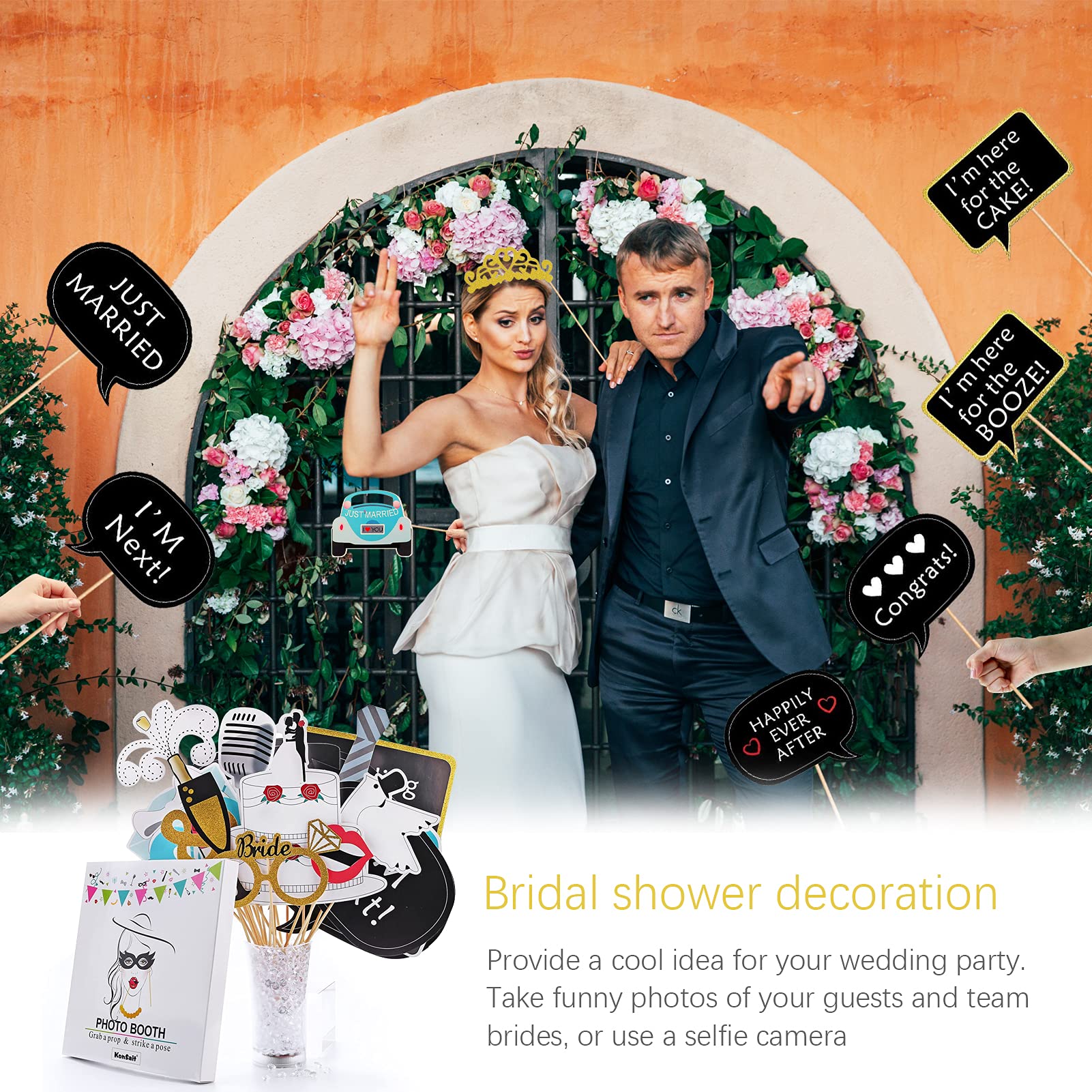 Kit 45 Accessoires Photobooth DIY - Lunettes, Chapeaux, Pancartes - Rose, Pour Mariage, Fête, Enterrement Vie De Jeune Fille
