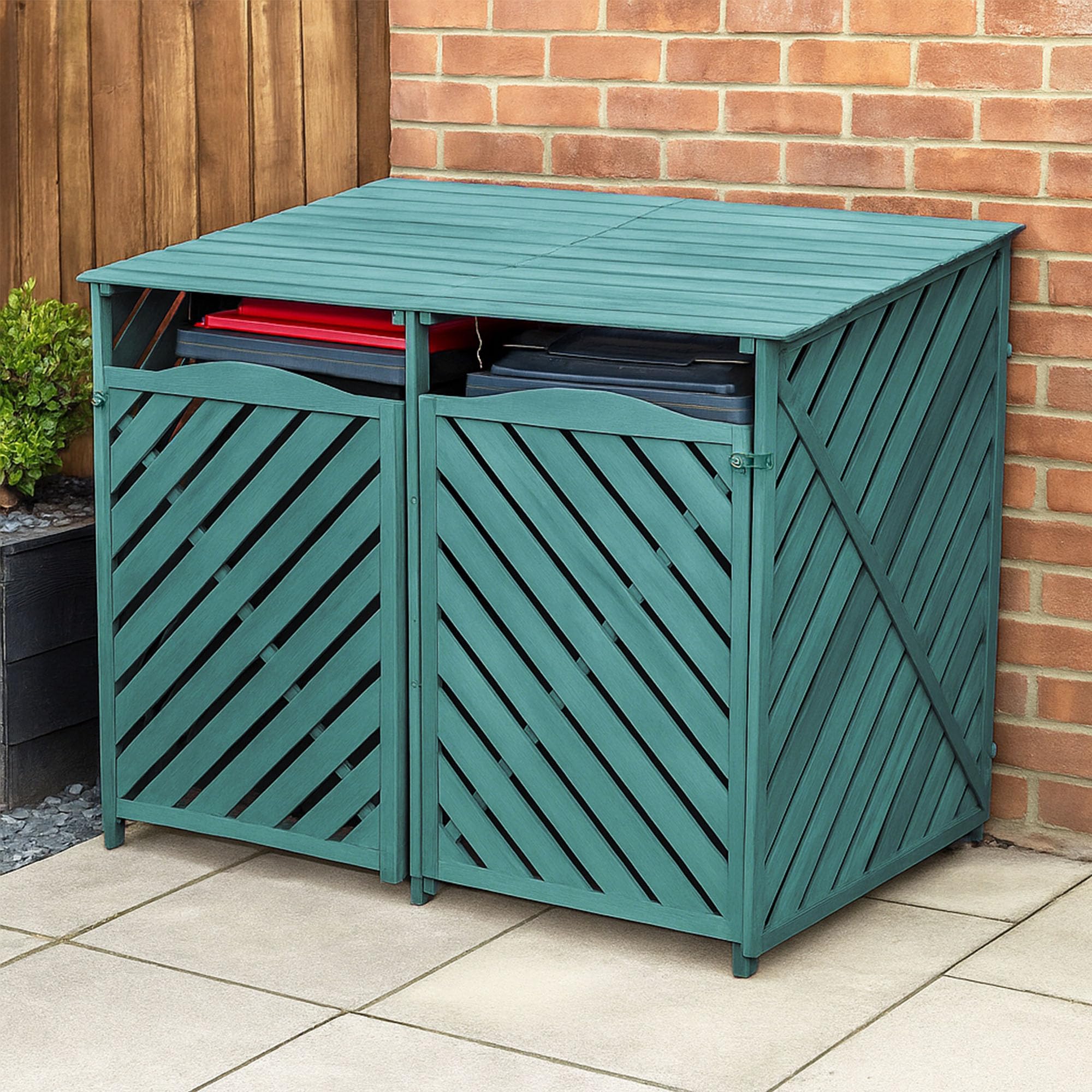 Double 2x Wooden Wheelie Bin Storage for Standard 240L / Large 360L - Green