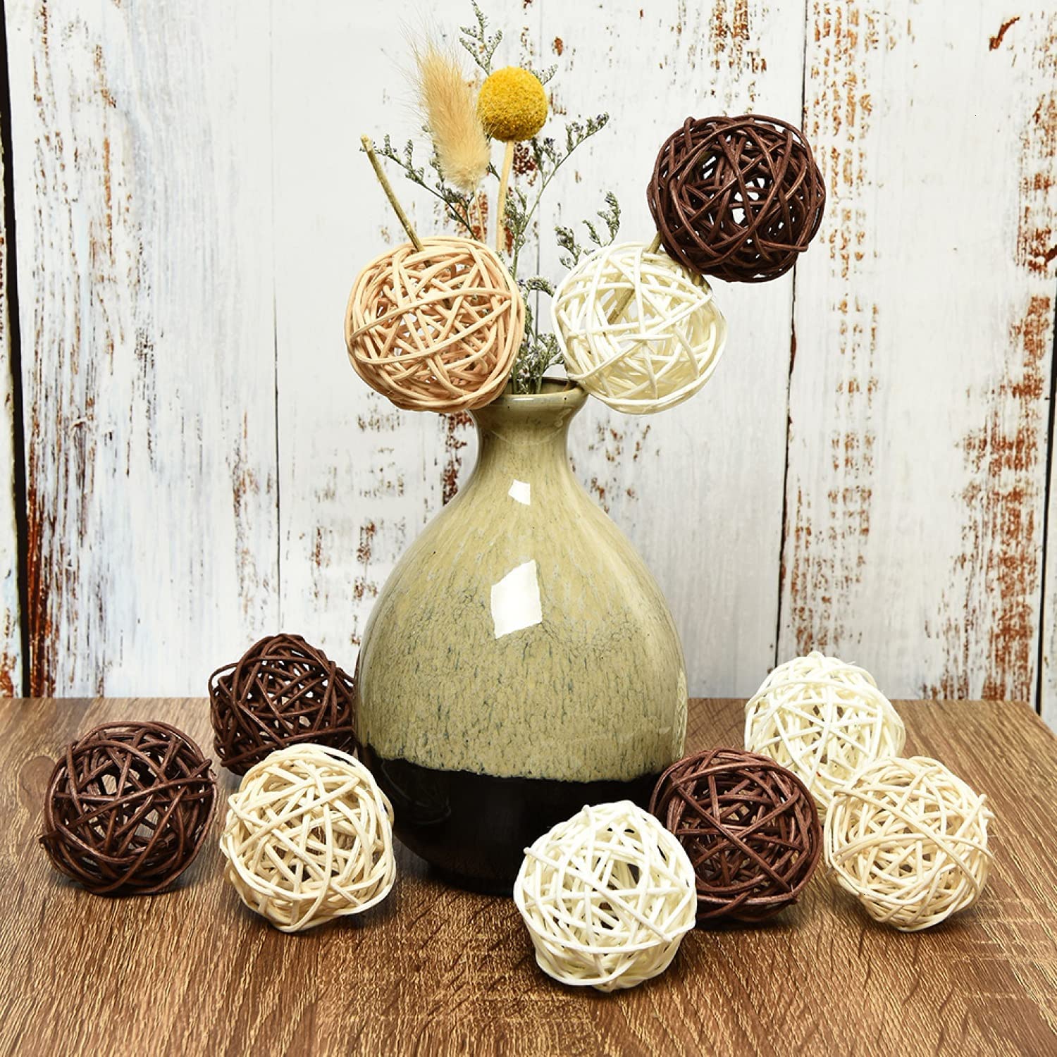 LATRAT 18 bolas decorativas de ratán, bolas decorativas de mimbre, bolas de ratán, bolas de boda, decoración de mesa para fiestas, aromaterapia, aromatizantes, conejos, pájaros, loros, juguetes para