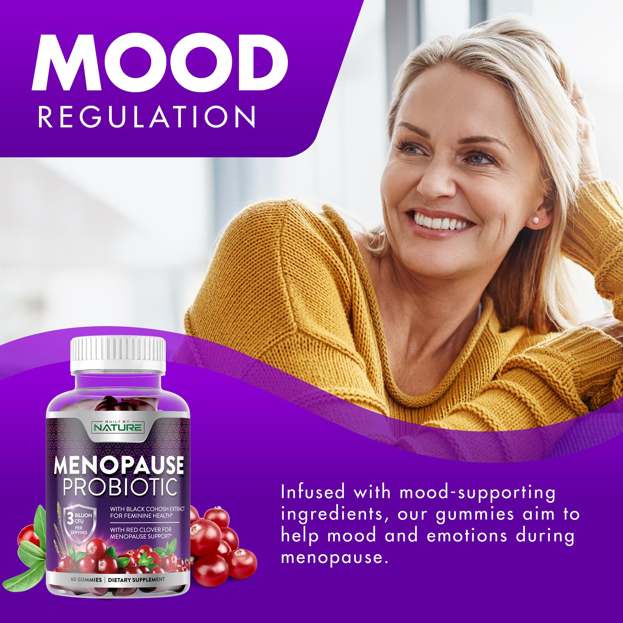 Menopause Supplements for Women - Menopause Probiotic Gummy - Women’s Menopause Relief for Hot Flashes, Night Sweats & Mood Swings with Black Cohosh & Cranberry - Non-GMO, Vegan - 60 Gummies — Amazon image 7
