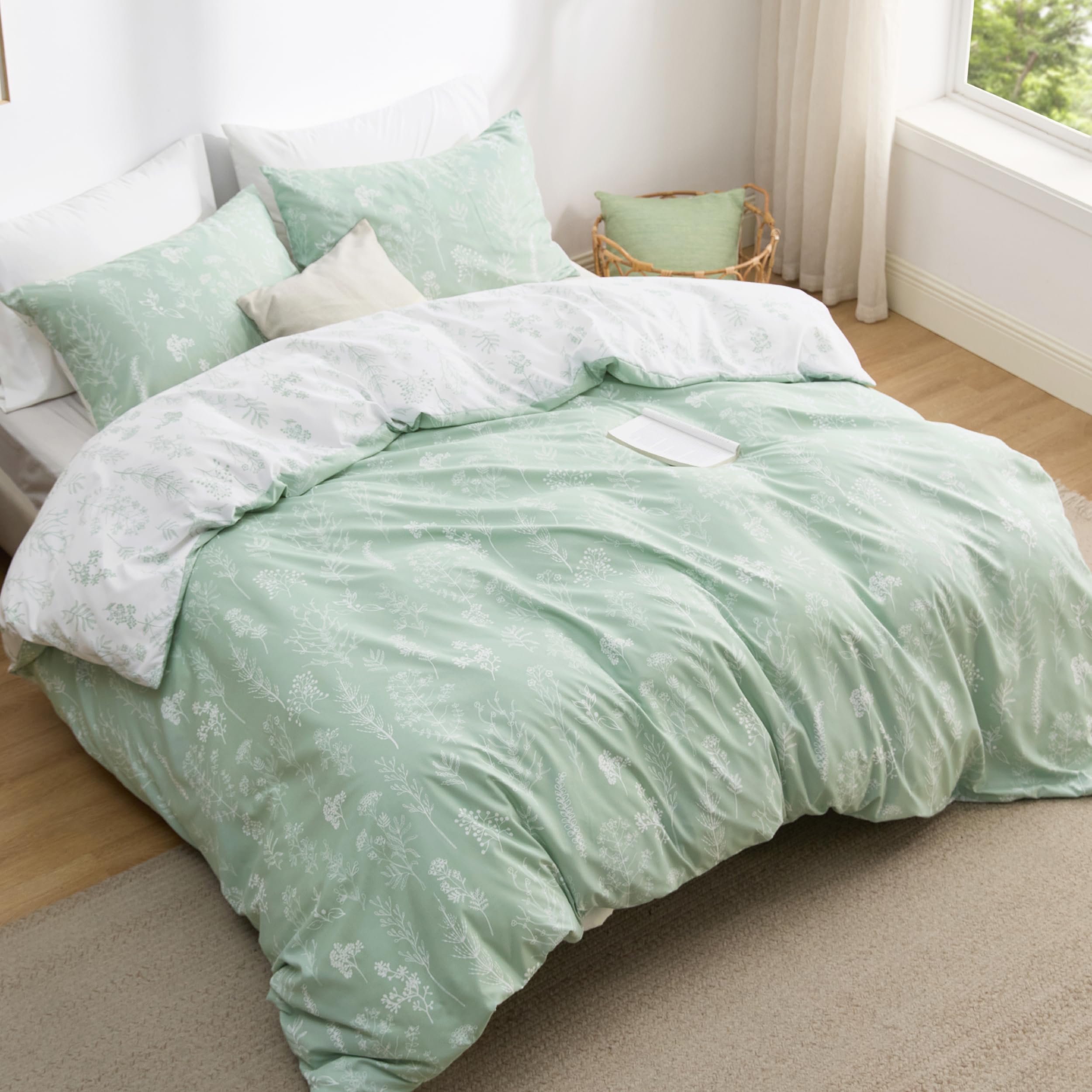 Bedsure Funda Nordica Cama 150 - Juego de Cama Reversible de Poliéster Oeko-Tex, Funda de Edredón 220x230 cm y 2 Almohada 50x75 cm, Nórdica con Cremallera, Flores Verdes, Verde en oferta en Amazon