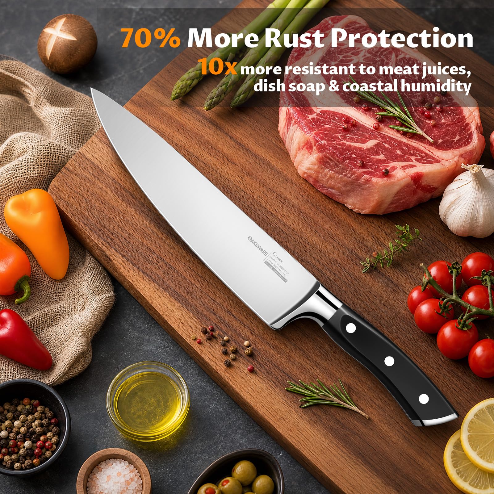 OAKSWARE 8 Inch Chef Knife, German High Carbon Stainless Steel Knife — Amazon image 3