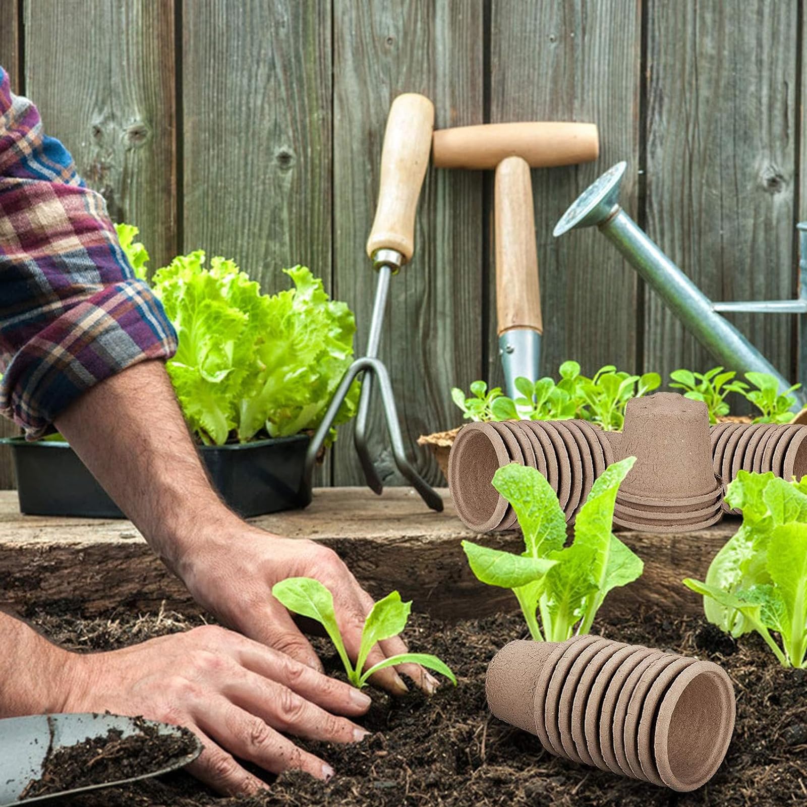 30 pcs 11 cm Vasi per Piantine di semi Biodegradabili Pentole di torba Ecologiche Semina Germinazione Della Piantina Giardino (20 Pennarelli in Plastica 2 Attrezzi per Piantare)