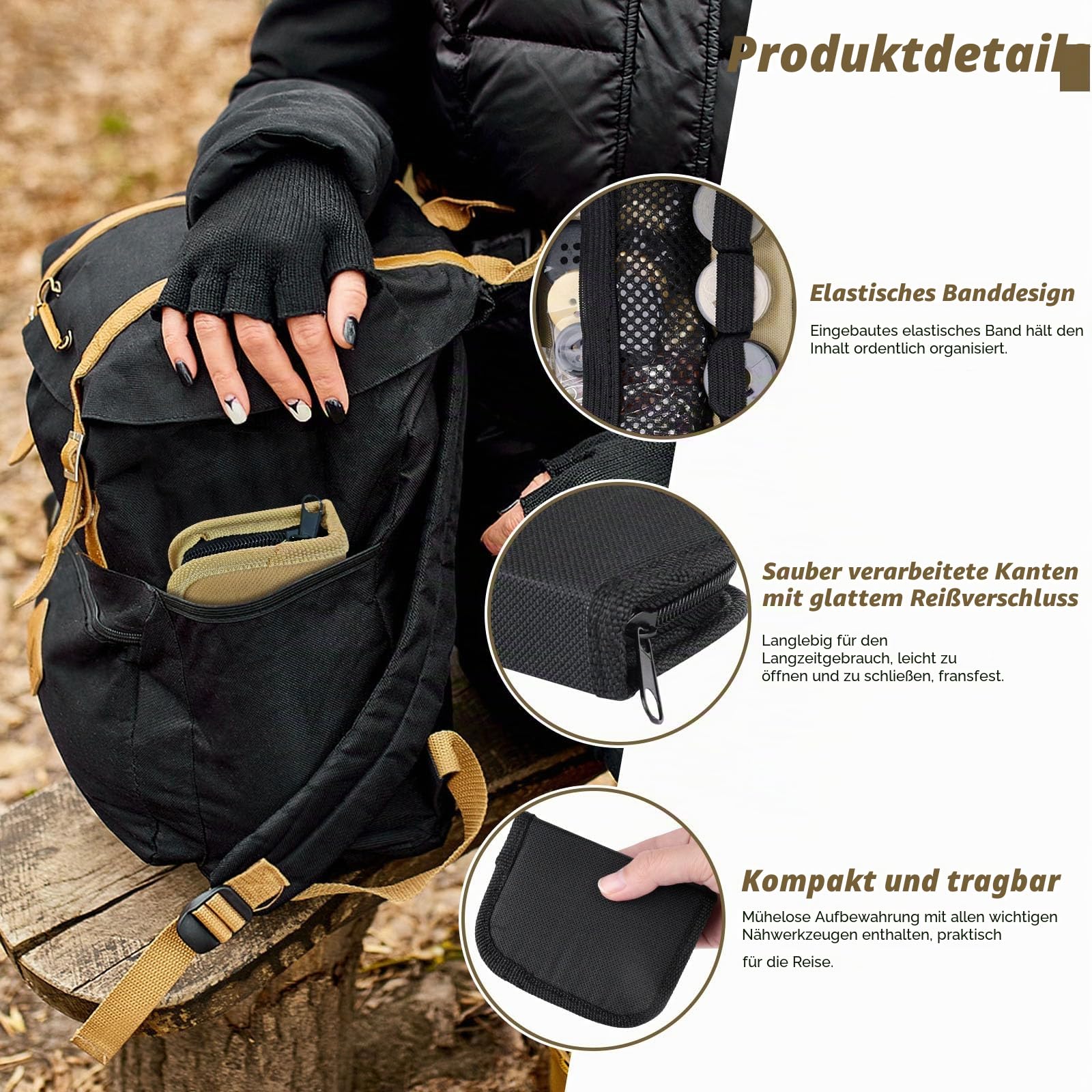Mini-Nähset mit Knöpfen, kompaktes Knopf-Nähset für Reisen, Zuhause, Notfallreparaturen und Kleidung (schwarz + gelb), 2 Stück