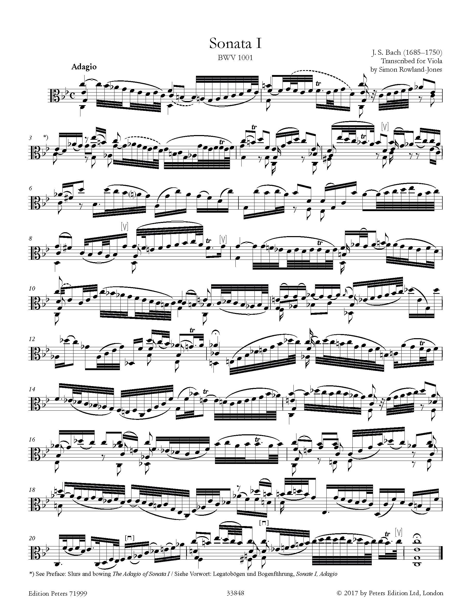 Sonaten & Partiten BWV 1001-1006: (original für Violine solo) Transkription für Viola Solo (Edition Peters)