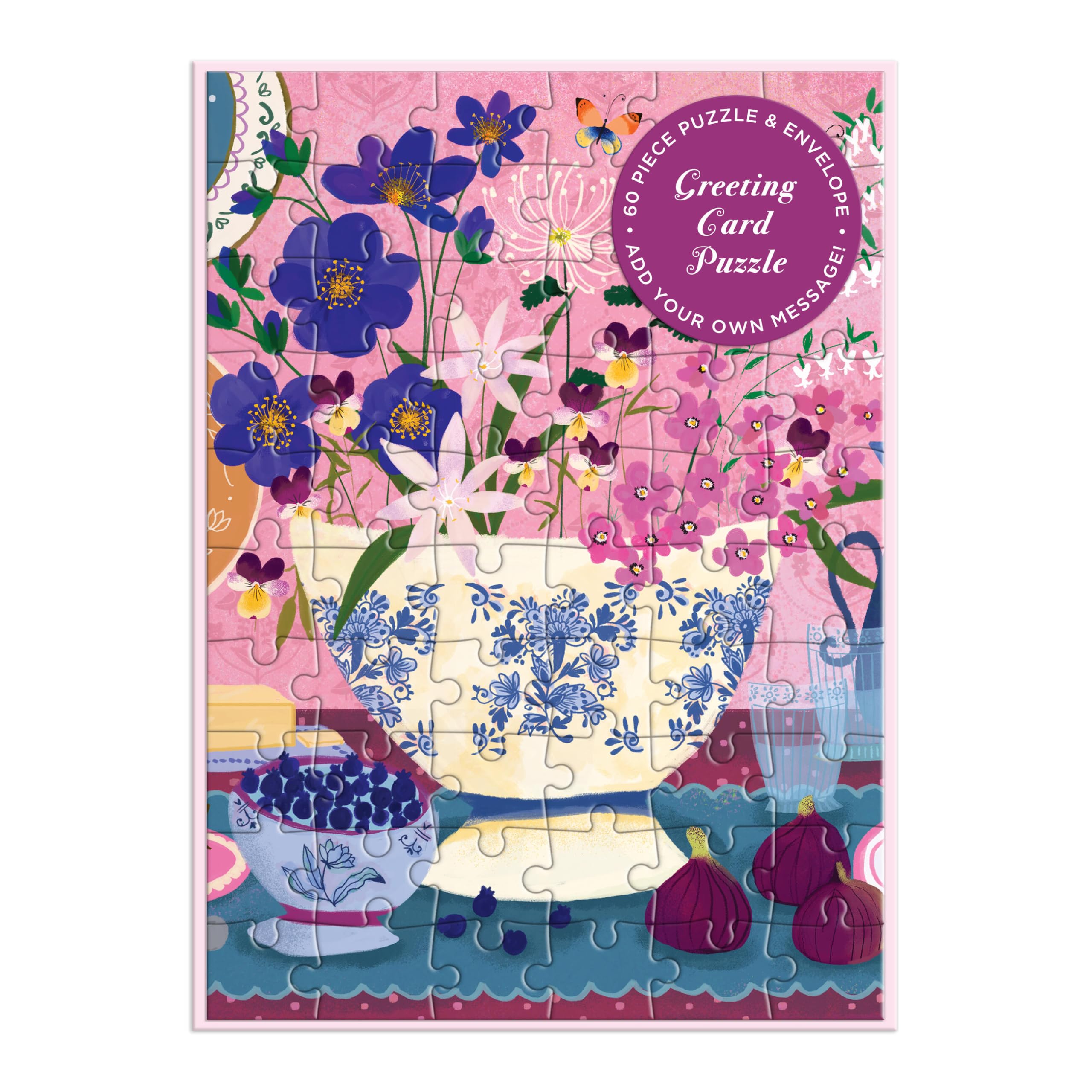 Galison Art Of The Table – Floral Greeting and Jigsaw Puzzle Card Includes Color Coordinated Envelope and Sticker Seal