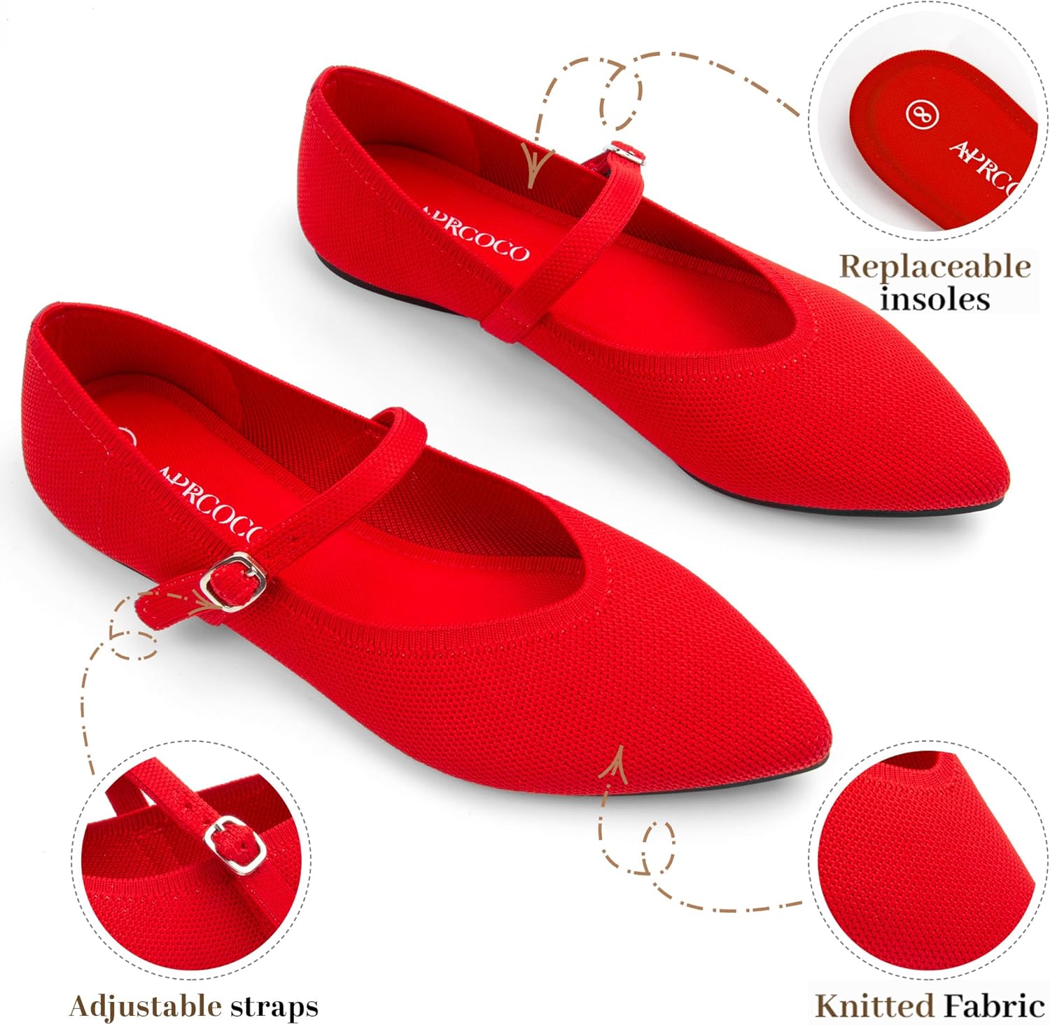 Flats for Women Knit Pointed Toe Ballet Flat with Ankle Strap Casual Womens Shoes Comfort Soft Walking Office - Image 3