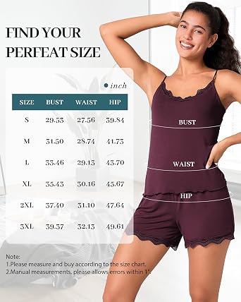 BAMBOO COOL Women's Pajama Sets Lace Trim PJ Set with Shorts Sexy Ruffles Sleepwear for Women