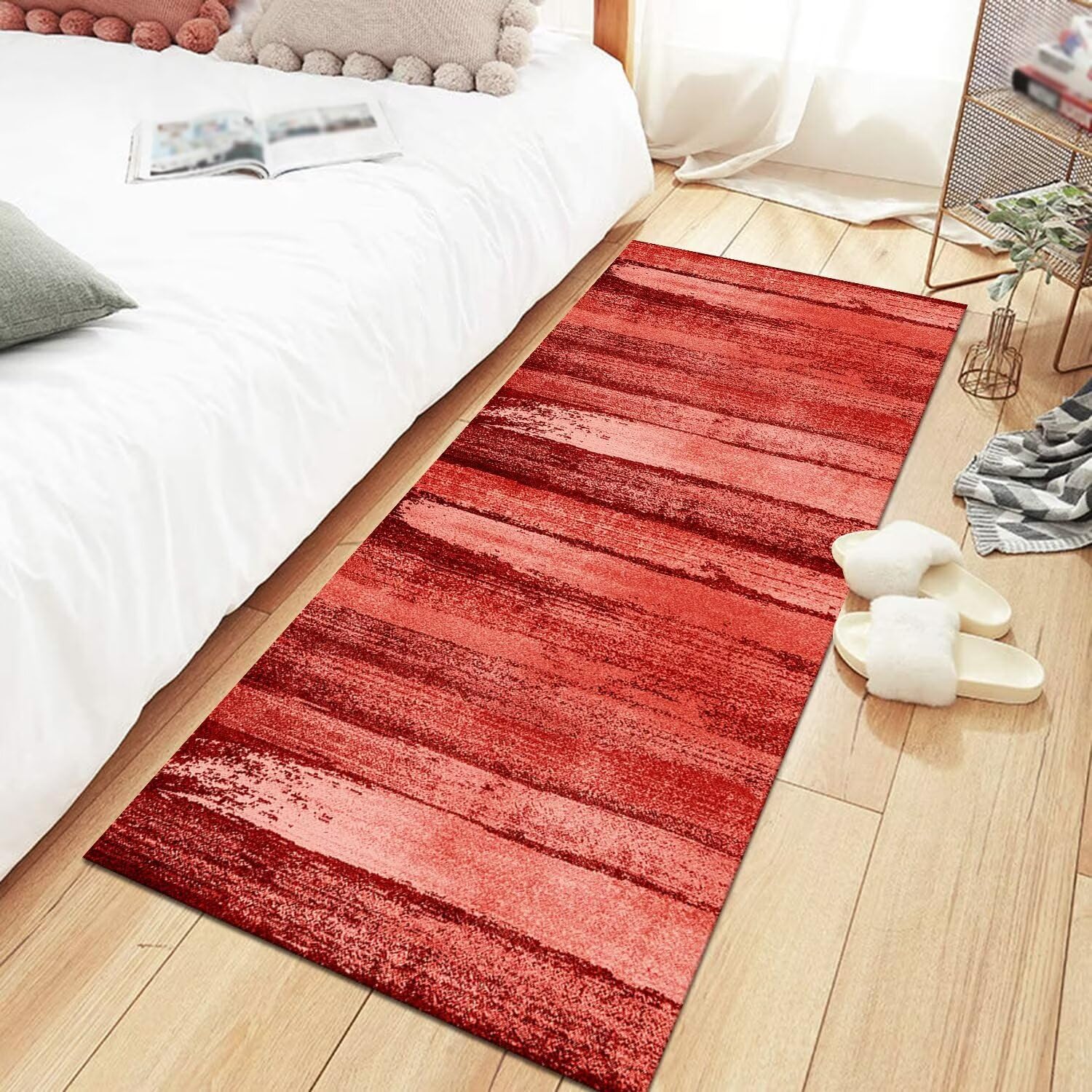 Tapis de Passage Antiderapant Tapis de décoration Rouge Tapis de Cuisine Lavable 60X240CM Tapis de Couloir Tapis d'entrée intérieurs Chambre Tapis Paillassons Salon Largeur 40-120cm