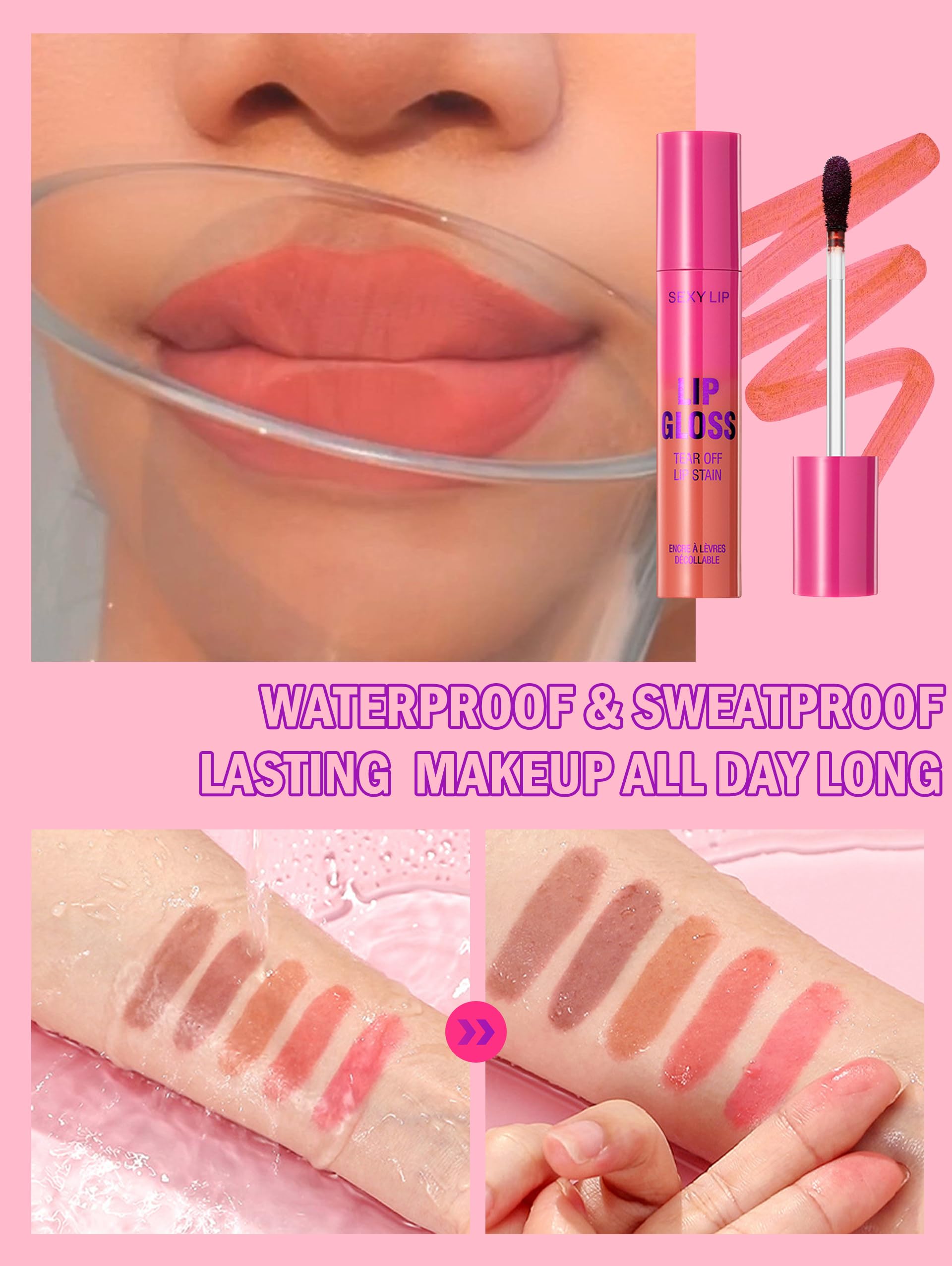Erinde Matte Lip Stain Peel Off, Waterproof Long Lasting Lip Colour with Tweezer - Image 4