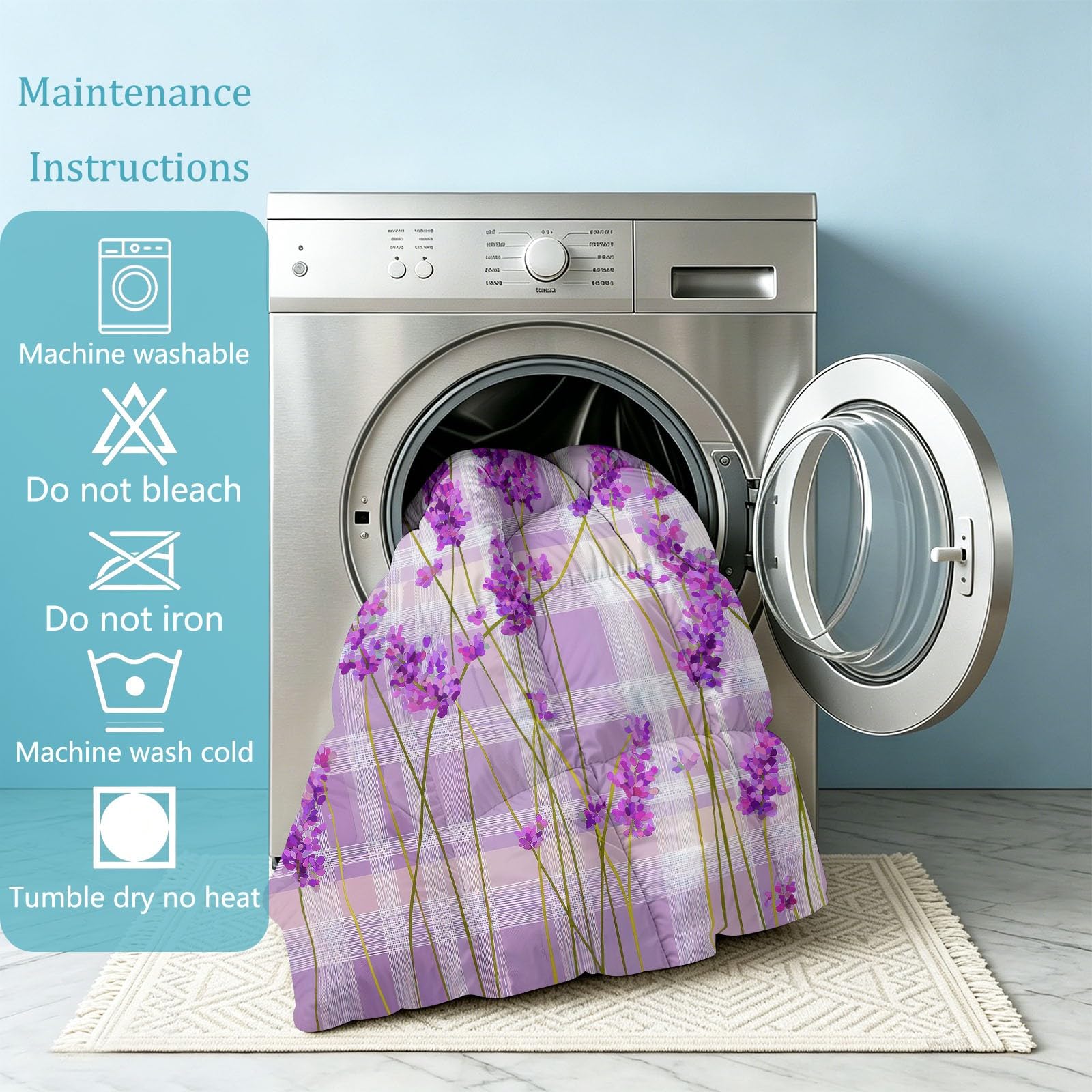 Genérico Edredón Invierno 150x200cm Lavanda Morada Edredón Nórdico Acolchado Suave Cálido y Transpirable con 2 Fundas Almohada 50x70cm, Lavable, 4 Estaciones