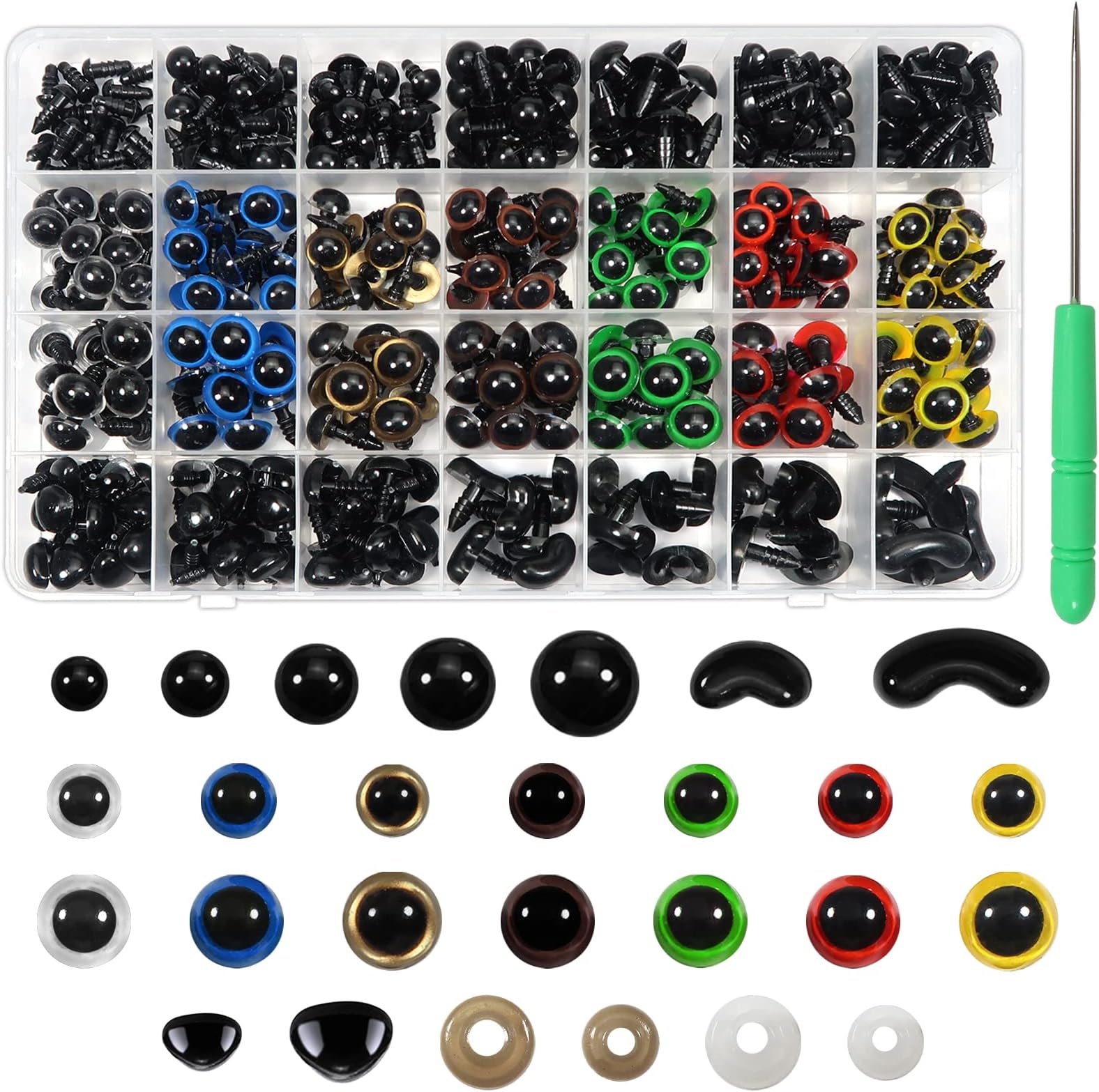 TOAOB 780 Pieces Safety Eyes 6 to 12mm Colorful Plastic Craft Eyes Doll Eyes And Noses Set with Washers for Soft Doll Making DIY Craft Plush Animal