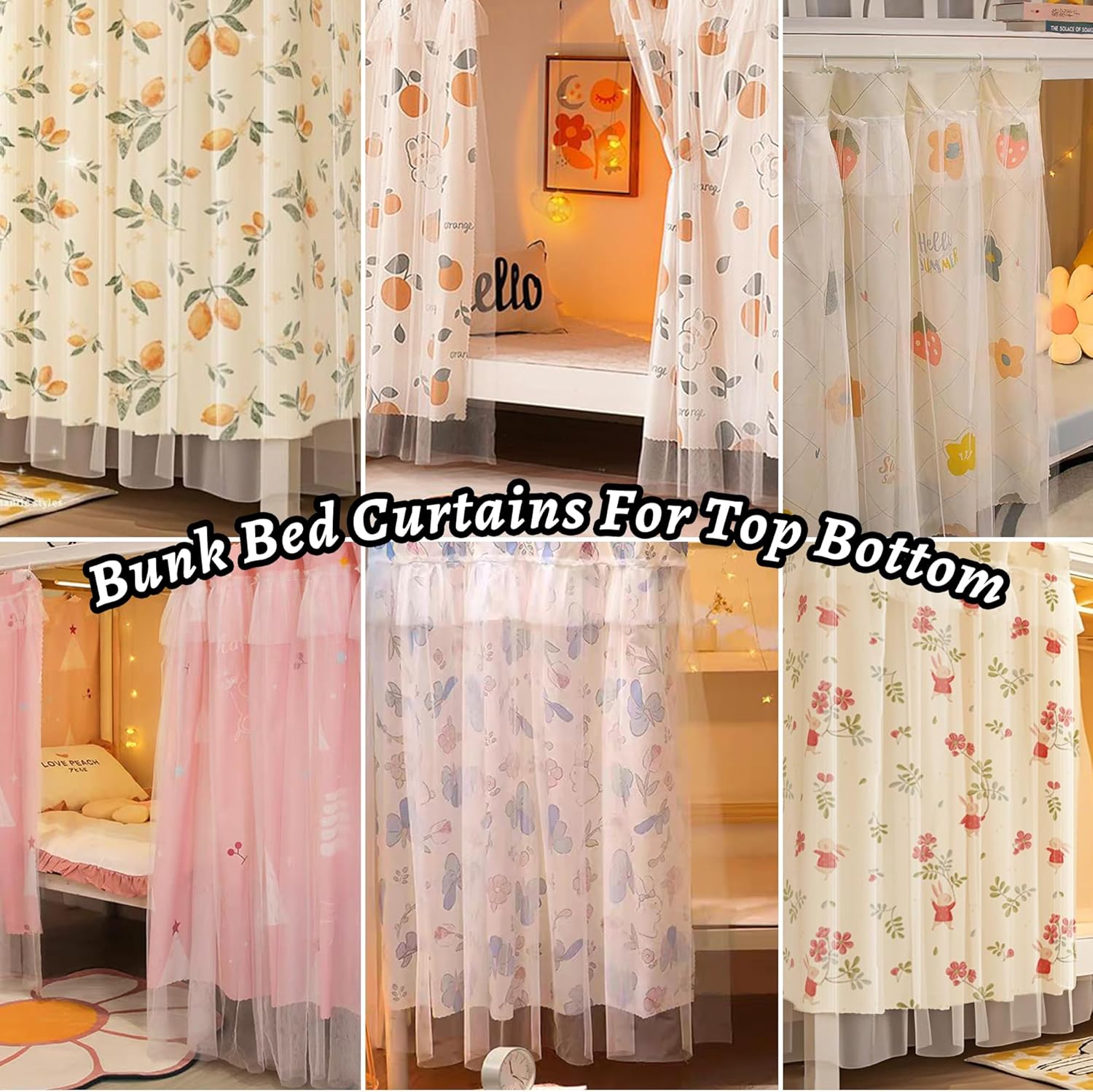 Hoce Bunk Bed Curtain Gauze Bunk Bed Curtains Drapes with Lace Privacy Dorm Bed Canopy for Bottom Twin, 2 Panels
