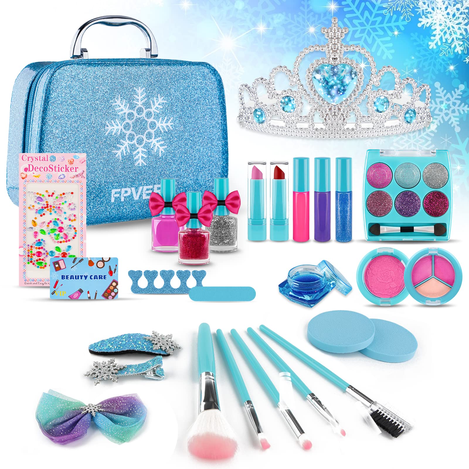 Kids Makeup Kit for Girl - 33 Pcs Washable Makeup Set with Mini Cosmetic Case Little Girls Makeup Toy Dress up Set Princess Play Makeup Gifts for 4 5 6 7 8 9 10 Year Old