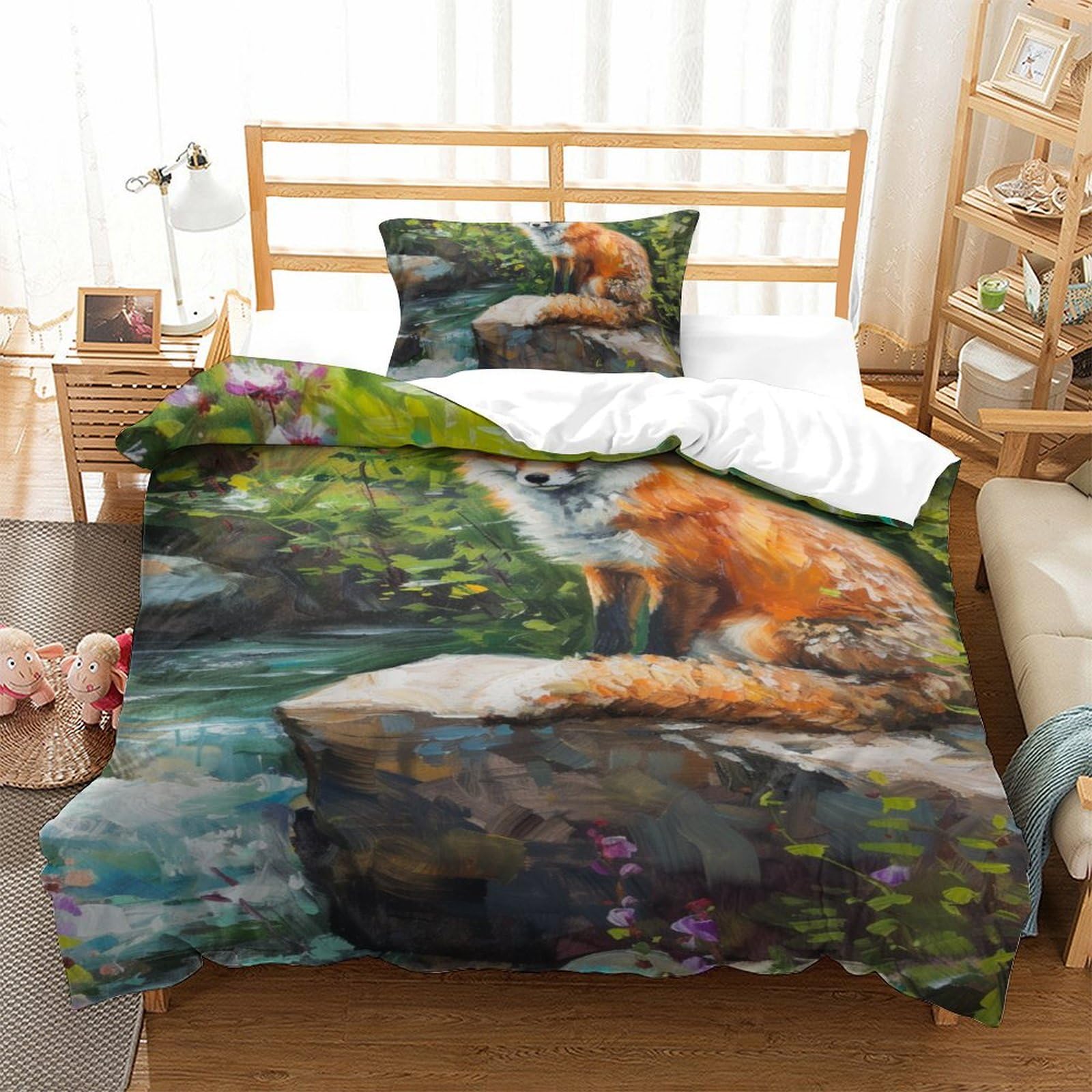 Parure de lit renard de la jungle en microfibre 135x200 cm avec taies