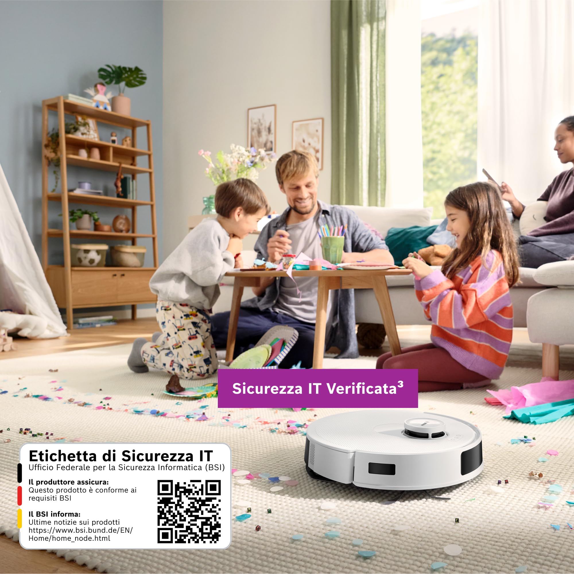 Bosch Spotless+Robot Aspirapolvere e Lavapavimenti,Potenza 11.000Pa,Panno Lavapavimenti Statico,Stazione di ricarica con autosvuotamento,Navigazione Infrarossi Smart Vision,AppBosch HomeConnect,Bianco