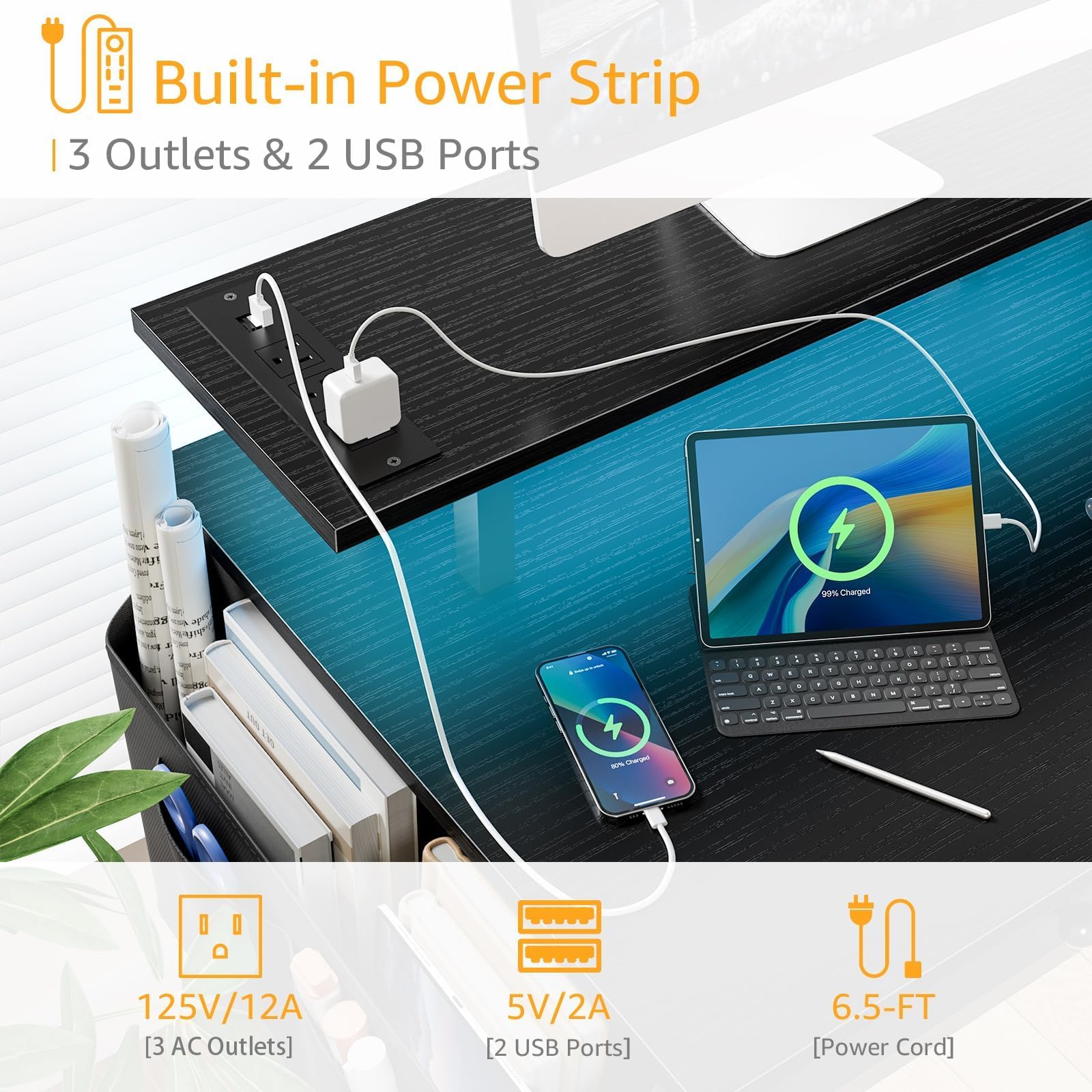 DLisiting Black Gaming Desk with Shelves and Drawers - 39 Inch Small Gaming Desk with Storage Shelves for Boys Teens Bedroom, Black Computer Desks with Drawers, Monitor Stand, Power Outlet: Black 39.4''