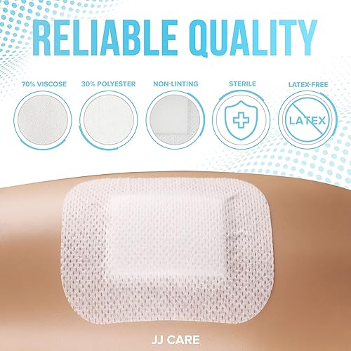 Miniatura 4 de JJ CARE Aderezo adhesivo para isla (paquete de 25), vendaje de gasa con borde estéril 4x4, transpirable, vendajes envueltos individualmente para