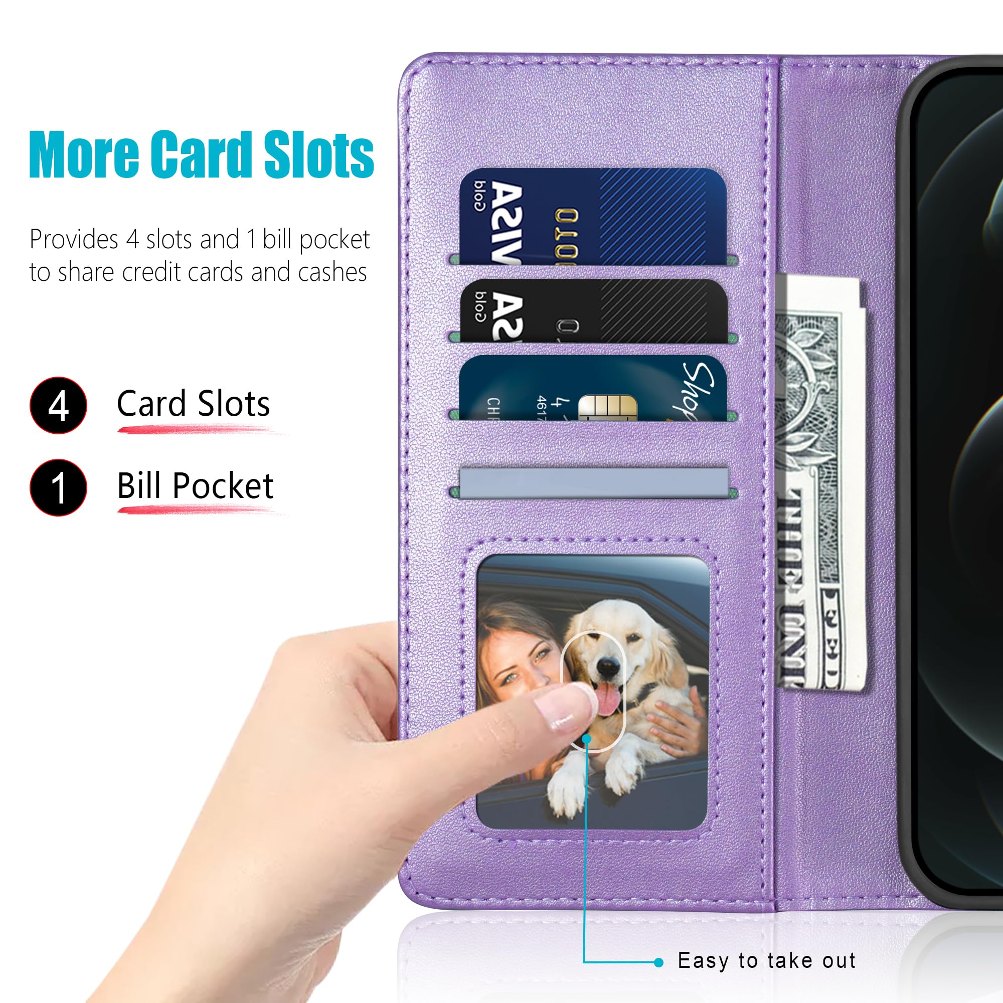 Kuafcase Compatible for iPhone 12 Pro Max Case with 4 Card Slots Magnetic Closure Kickstand Shockproof Protective Phone Case Compatible for iPhone 12 Pro Max - Image 2