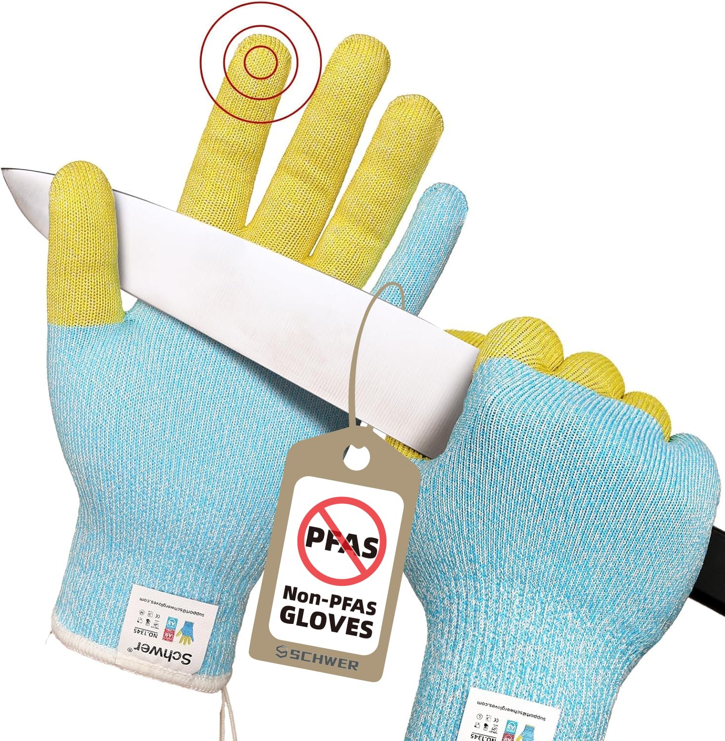 Schwer SlicePro Patented Cut Resistant Gloves AR1345 with ANSI A9 Reinforced 4 Fingers, Food Grade & Touch Screen Cutting Gloves Without Fiberglass,