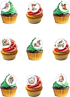 24 Pre-Cut Christmas Robins Themed Edible Wafer Paper Cake Toppers Decorations