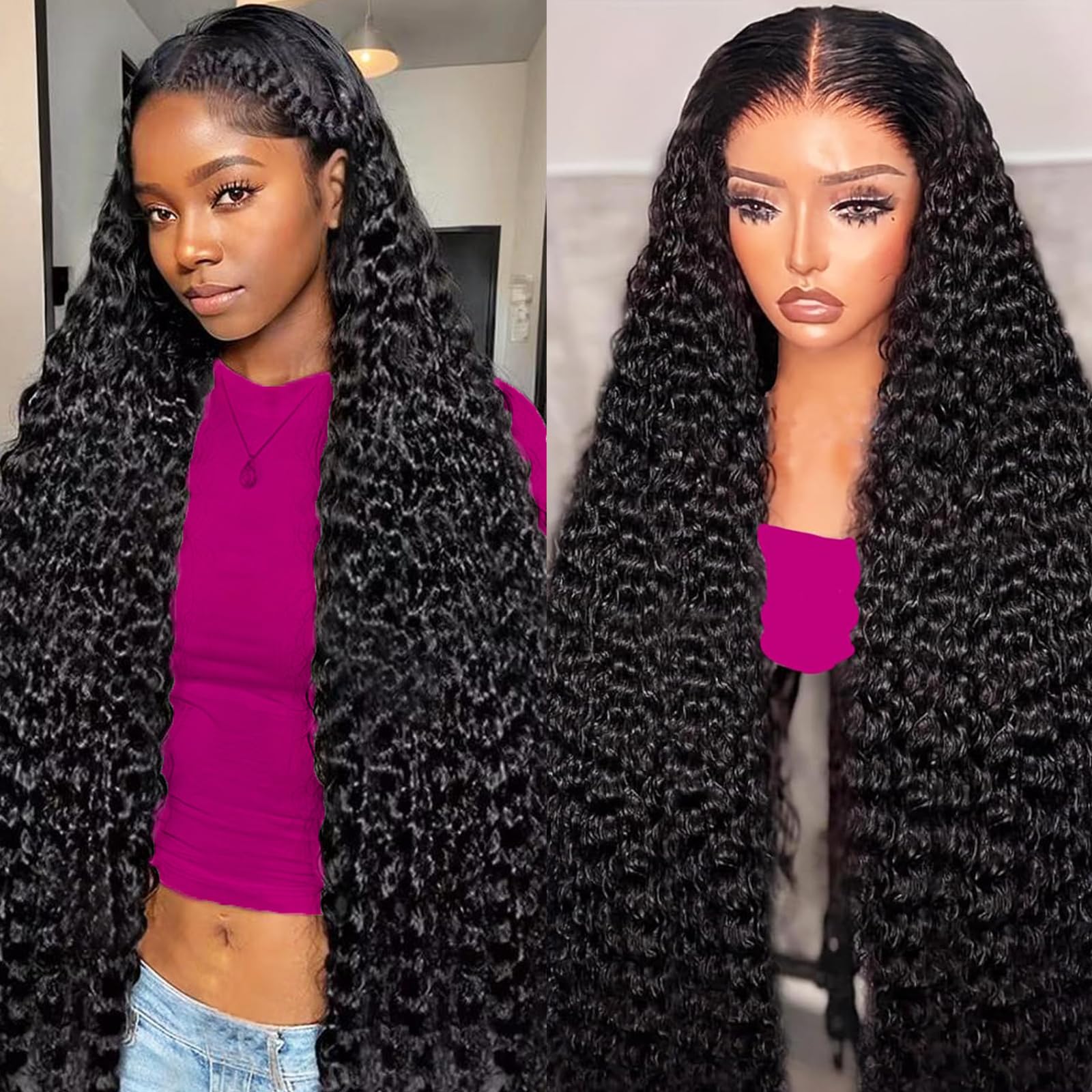 30 Inch Deep Wave Lace Front Wigs Human Hair 13x4 HD Transparent Deep Curly Human Hair Wig for Women 200% Density Deep Wave Frontal Wigs Pre Plucked with Baby Hair