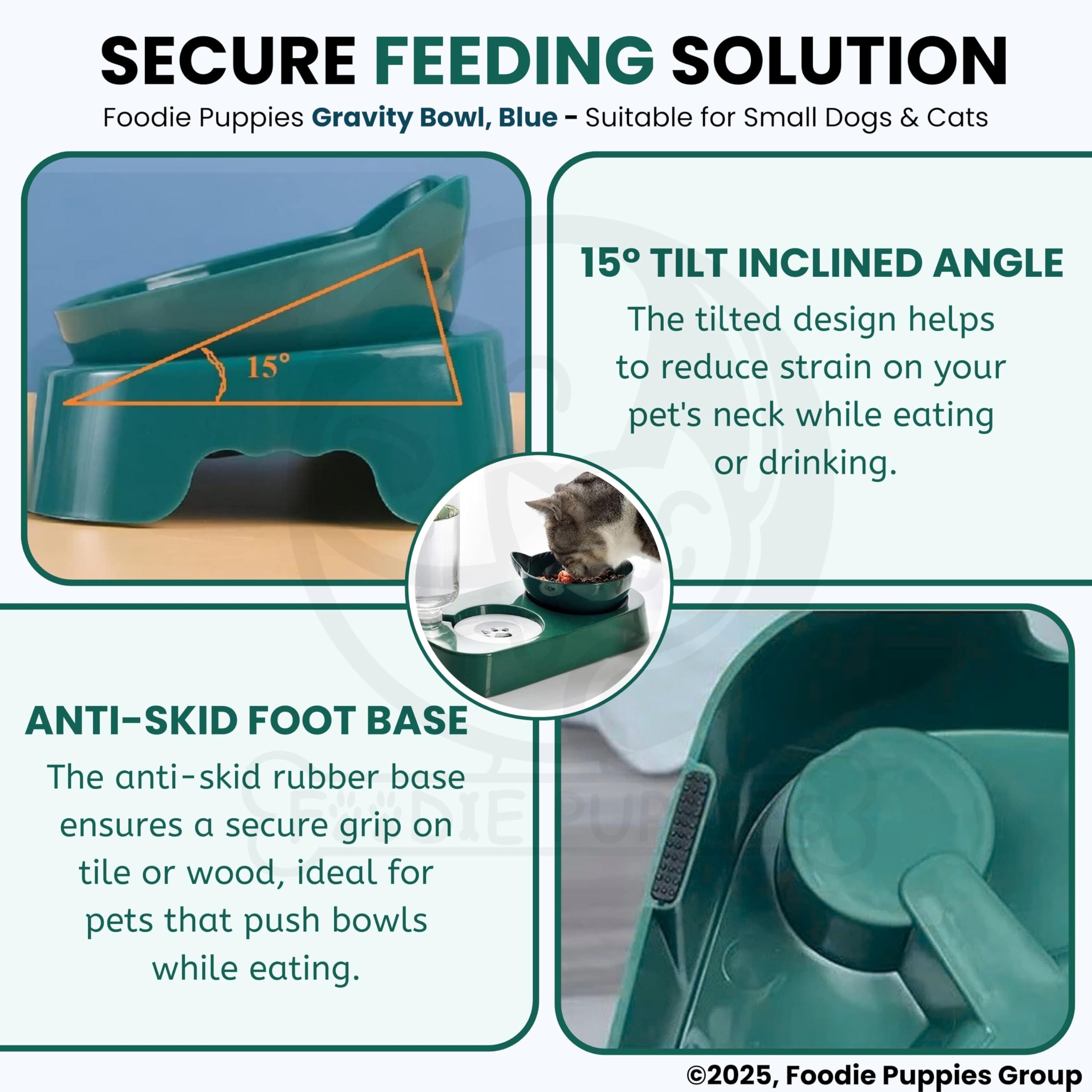 Foodie Puppies 2 in 1 Pet Gravity Feeder Food Bowl and Water Bottle Set- (Green), with Automatic Water Dispenser Bottle, Detachable Tilted Raised Food Bowl for Puppy, Small Dogs Cats and Kittens 3