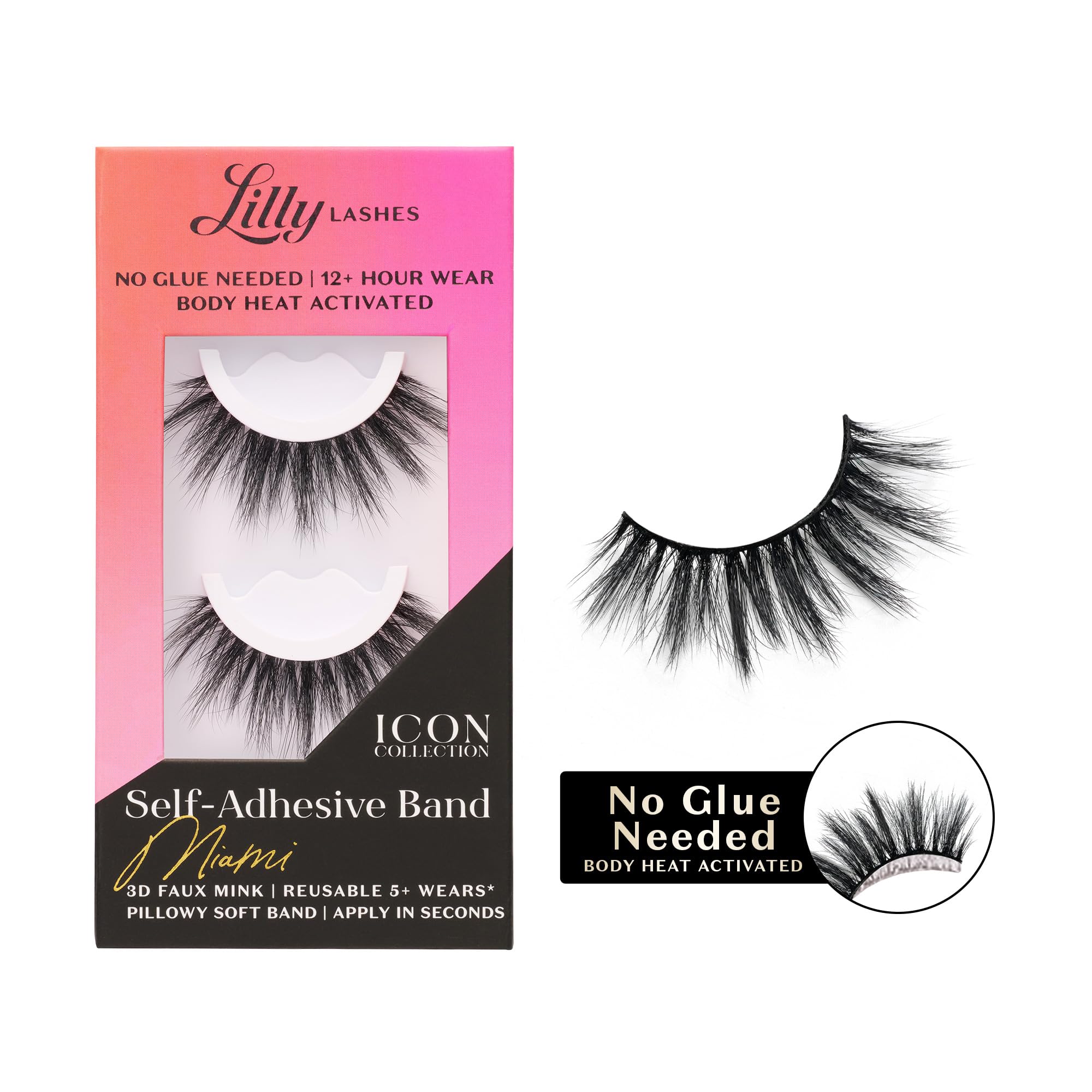 Photo 1 of Lilly Lashes Self Adhesive Band 3D Faux Mink Eyelashes, No Lash Glue Needed, Body Heat Activated Press on Lashes, Reusable Self Adhesive Eyelashes Up to 5x, Easy to Apply & Remove (Miami)