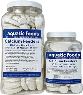 Aquatic Foods Inc. Calcium Feeder Small, Medium & Large Shells. Extra Thick Shells for Shrimp, Snails, Crabs, Crayfish, Hermit Crabs and All Tropical Fish…90 Count Jar