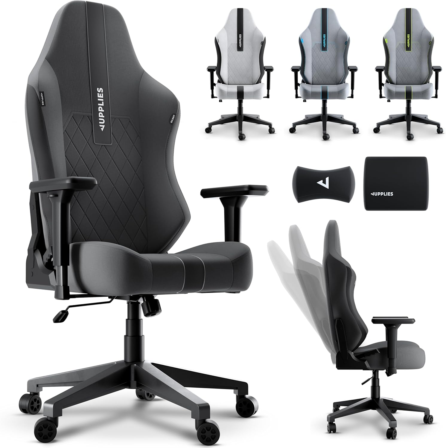 JUPPLIES silla gaming ergonómica lino transpirable cojín viscoelástico reposabrazos 4D reclinable 160