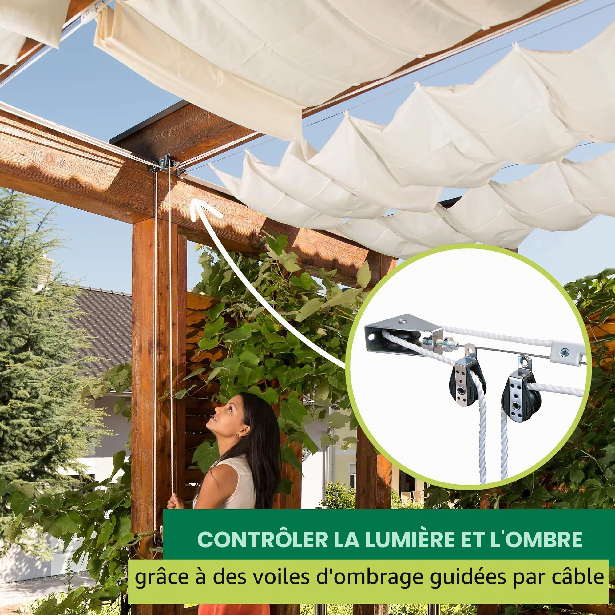 Windhager Voile Pare-Soleil pour la Technique de Tension de Corde, Idéal pour Pergola Ou Véranda pour Une Protection Solaire Idéale, 270 x 140 cm, Blanc Crème, 10868