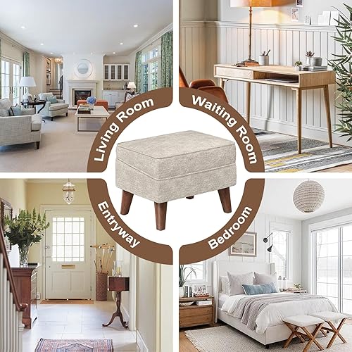 Miniatura 4 de FAGAGA Reposapiés otomano con almacenamiento, moderno reposapiés otomano con funda ajustable para sala de estar, dormitorio (beige)