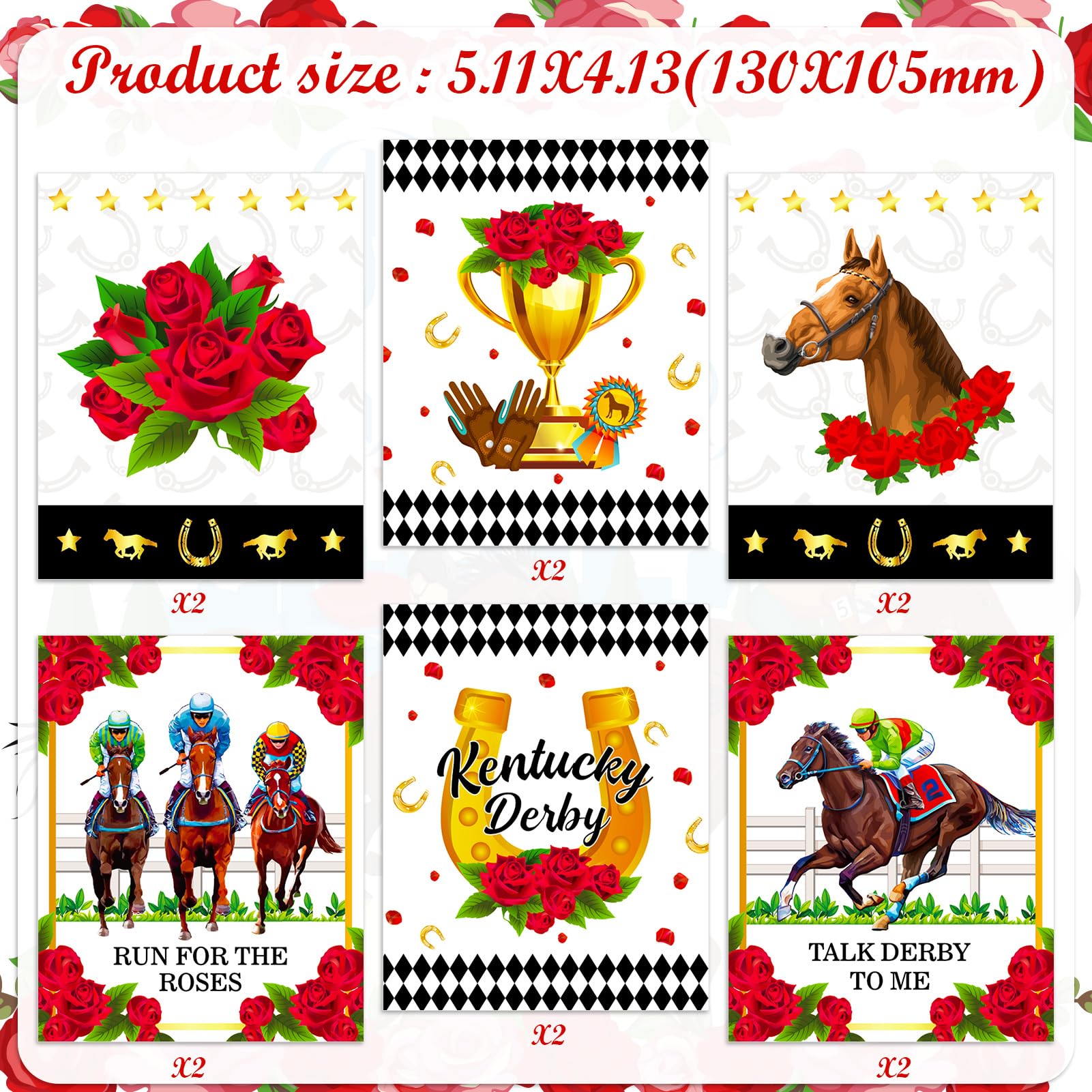 HOWAF 12pcs Kentucky Horse Derby Wine Bottle Label Stickers, Race Party Decorations Horse Racing Water Bottle Waterproof Labels for Run for the rose Party Decorations