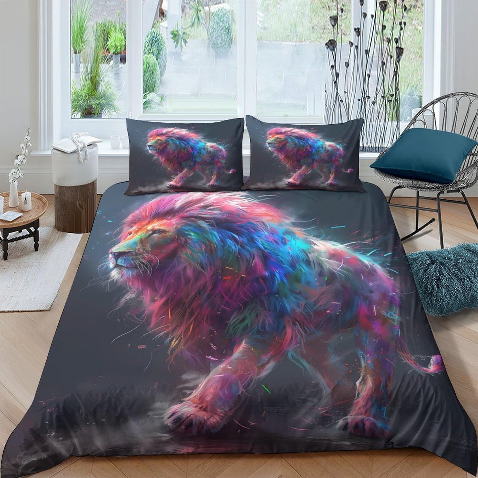 Ctjqhvkz Style-1 3D Printed Colorful Lion Fitted Sheet Microfiber Soft Breathable Abstract Animal Bed Cover For Bedroom Dorm Mattress Protection Decor Single（135X200cm）