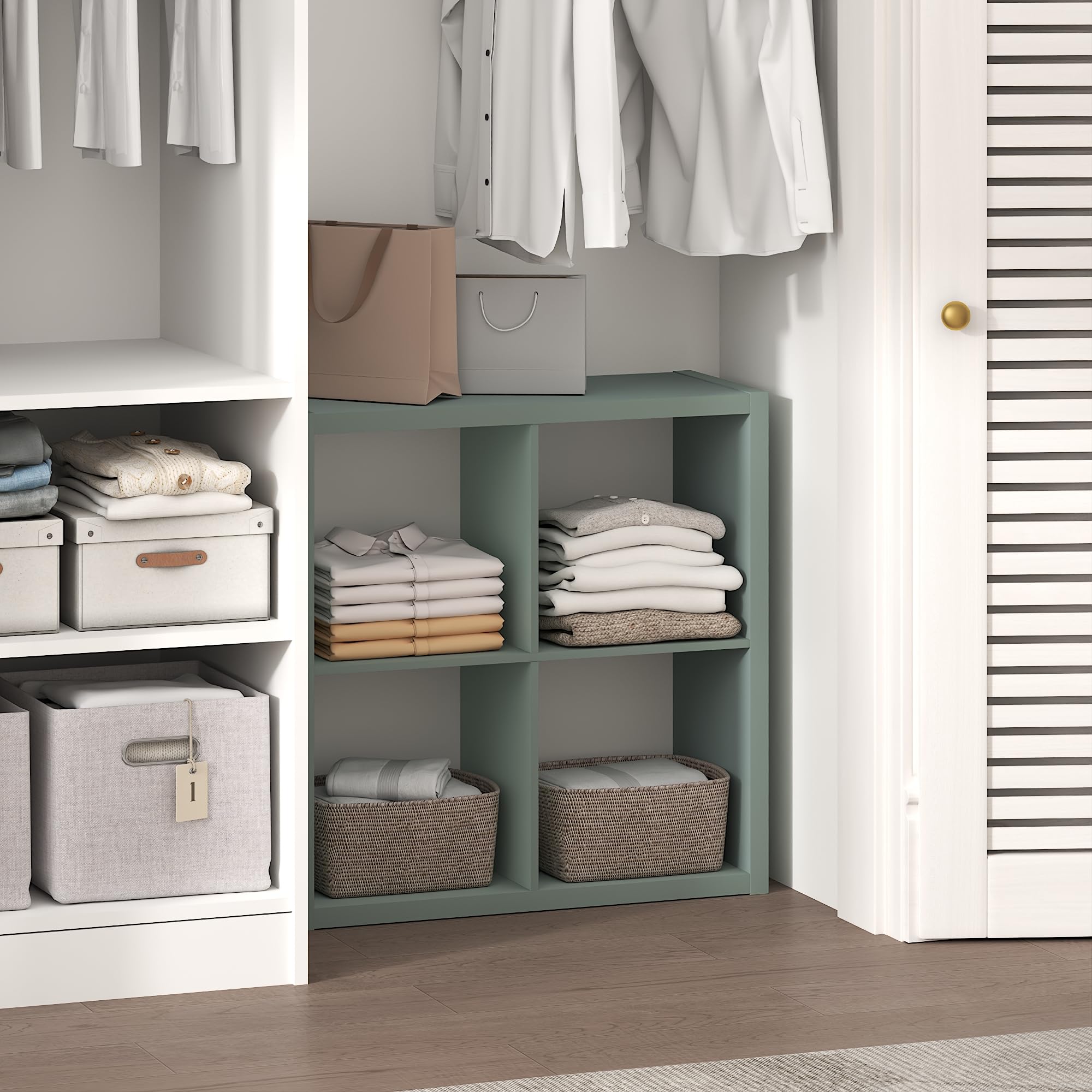 Furinno Cubic Extra Thick 4-Cube Closet Organizers and Storage, Sage Green