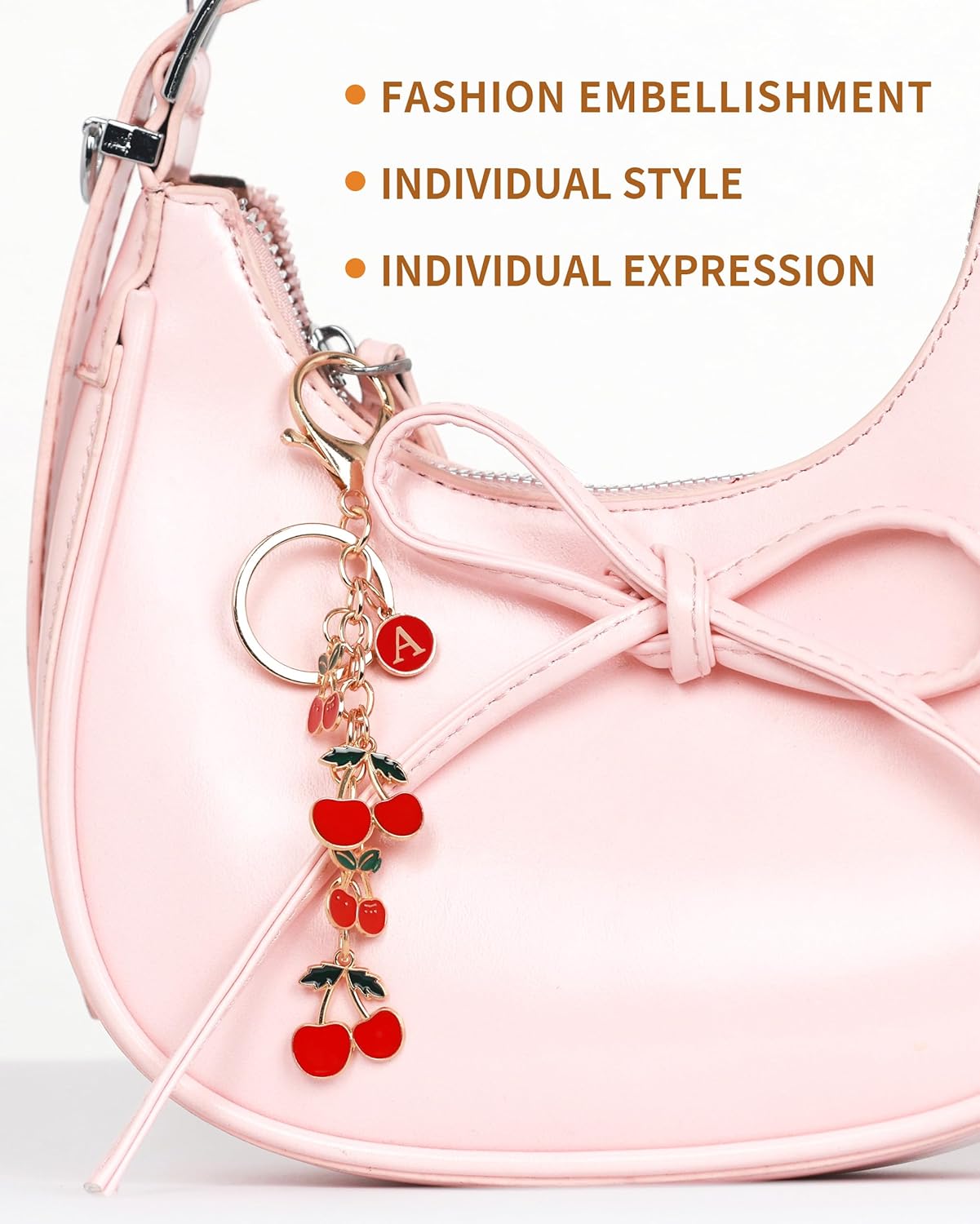 Cherry Purse Charms Keychain - Red Cherry Alphabet Letter Key Chain, Bag Charms Wallet - Image 2