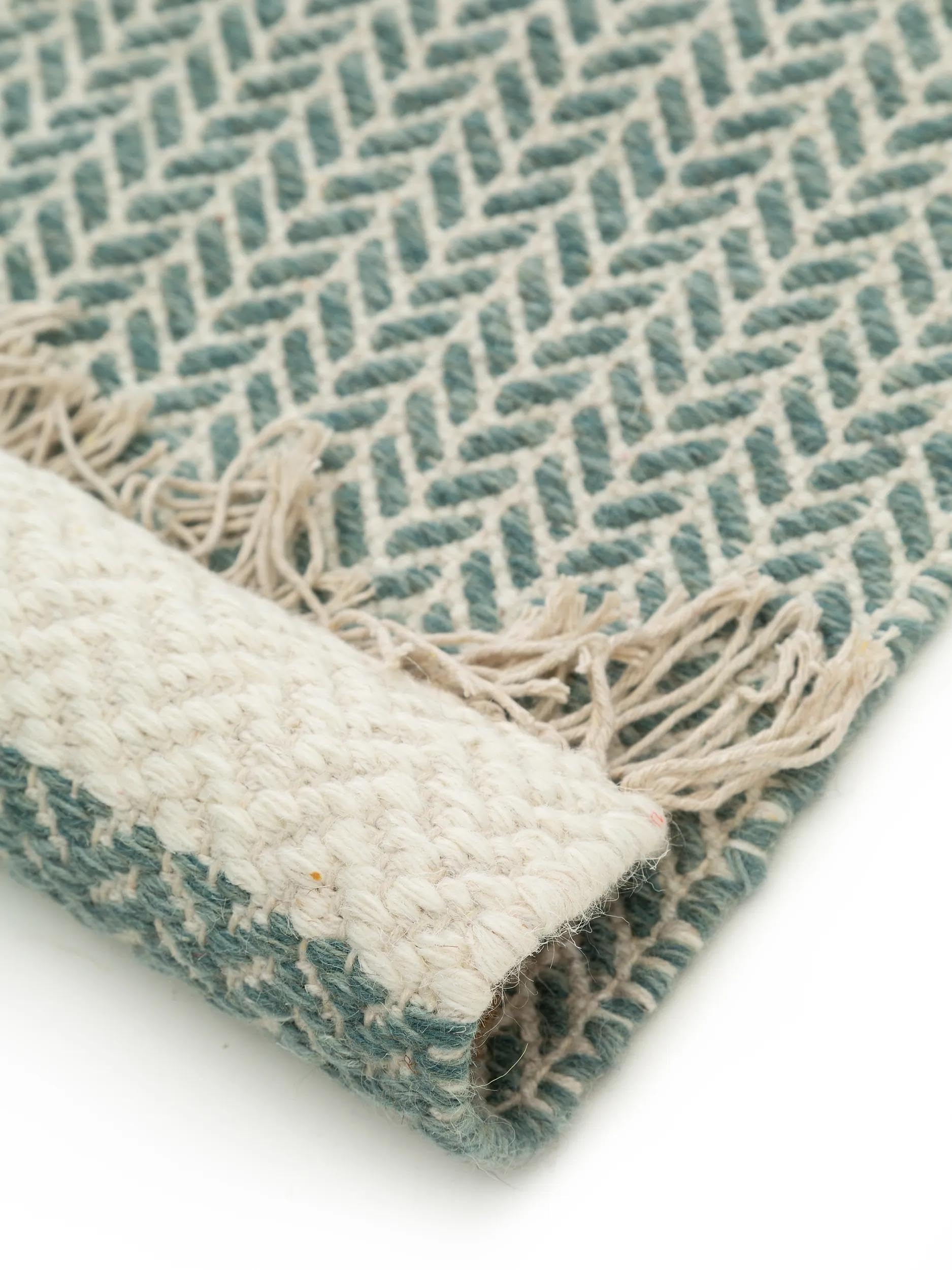 benuta Pure Wollteppich Kim - Mint 70x200 cm - Baumwolle,Wolle - Läufer & im Style: Ikat, Hygge & Cozy, Minimalistisch - Pflegeleicht für Wohnzimmer Schlafzimmer Flur Terrasse Balkon