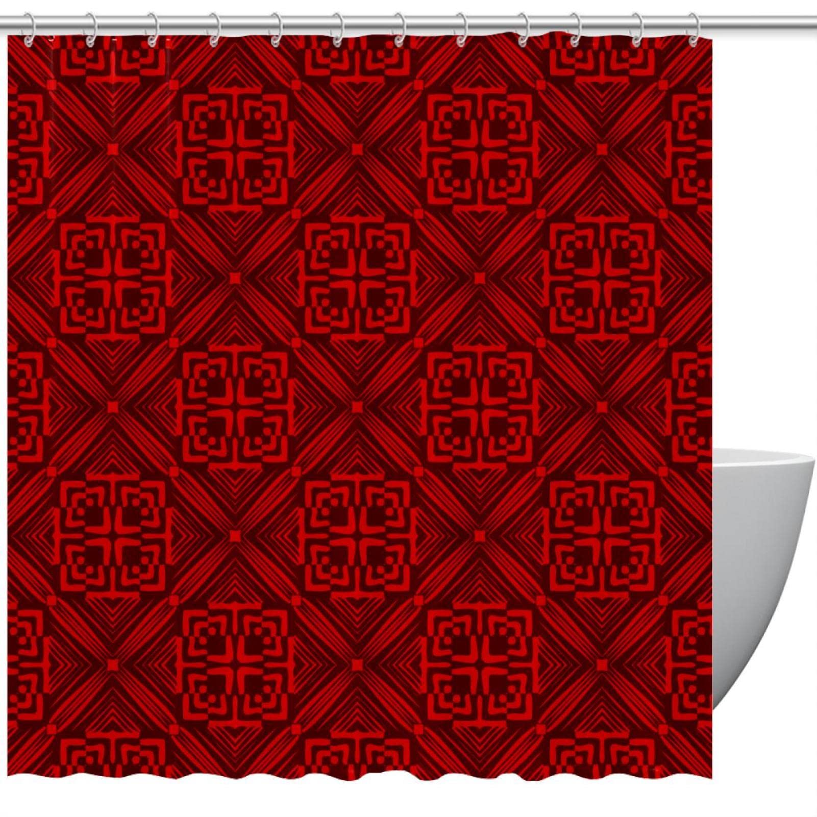 Rideau de douche imperméable motif floral rouge 183x183 cm avec 12 crochets