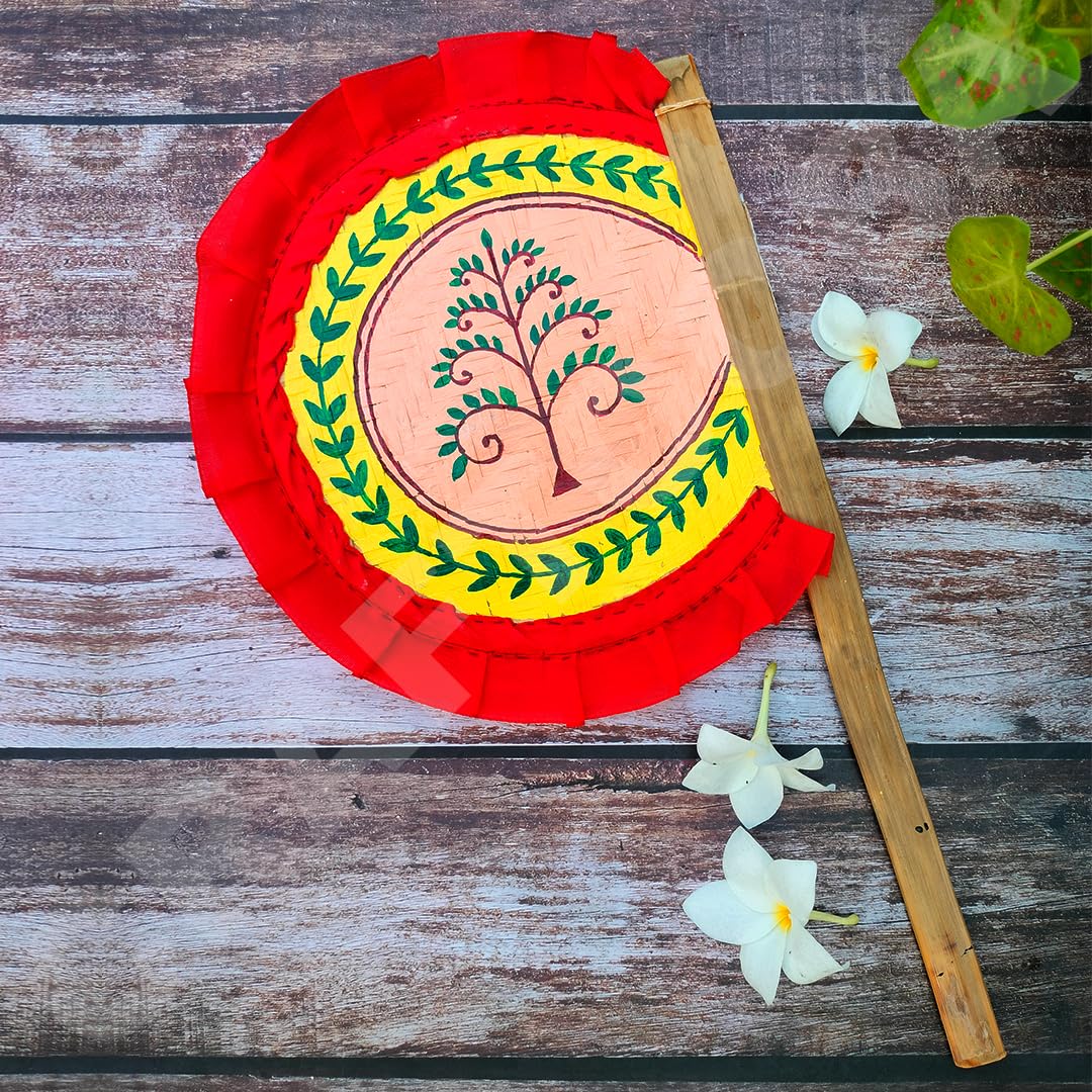 Hand Painted Bamboo Made Hand Fan (hatpakha) Tree Art for Home Decor & Festival - 8.5 Inches