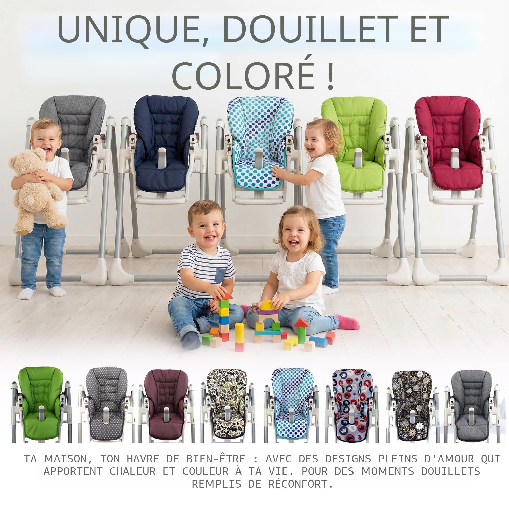 Housse de rechange pour coussin d'assise [Housse pour chaise haute] compatible avec Peg Perego Prima Pappa DINER (gris foncé chiné)