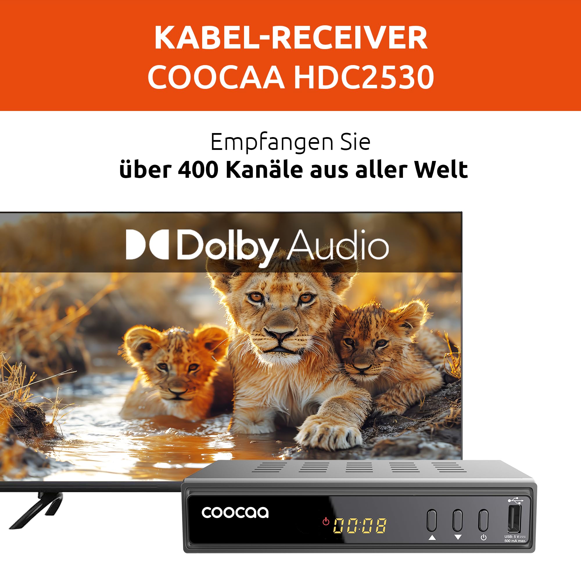 COOCAA HDC2530 Digitaler HD Kabelempfänger, Receiver für Full HD-Fernsehen, inklusive HDMI Kabel