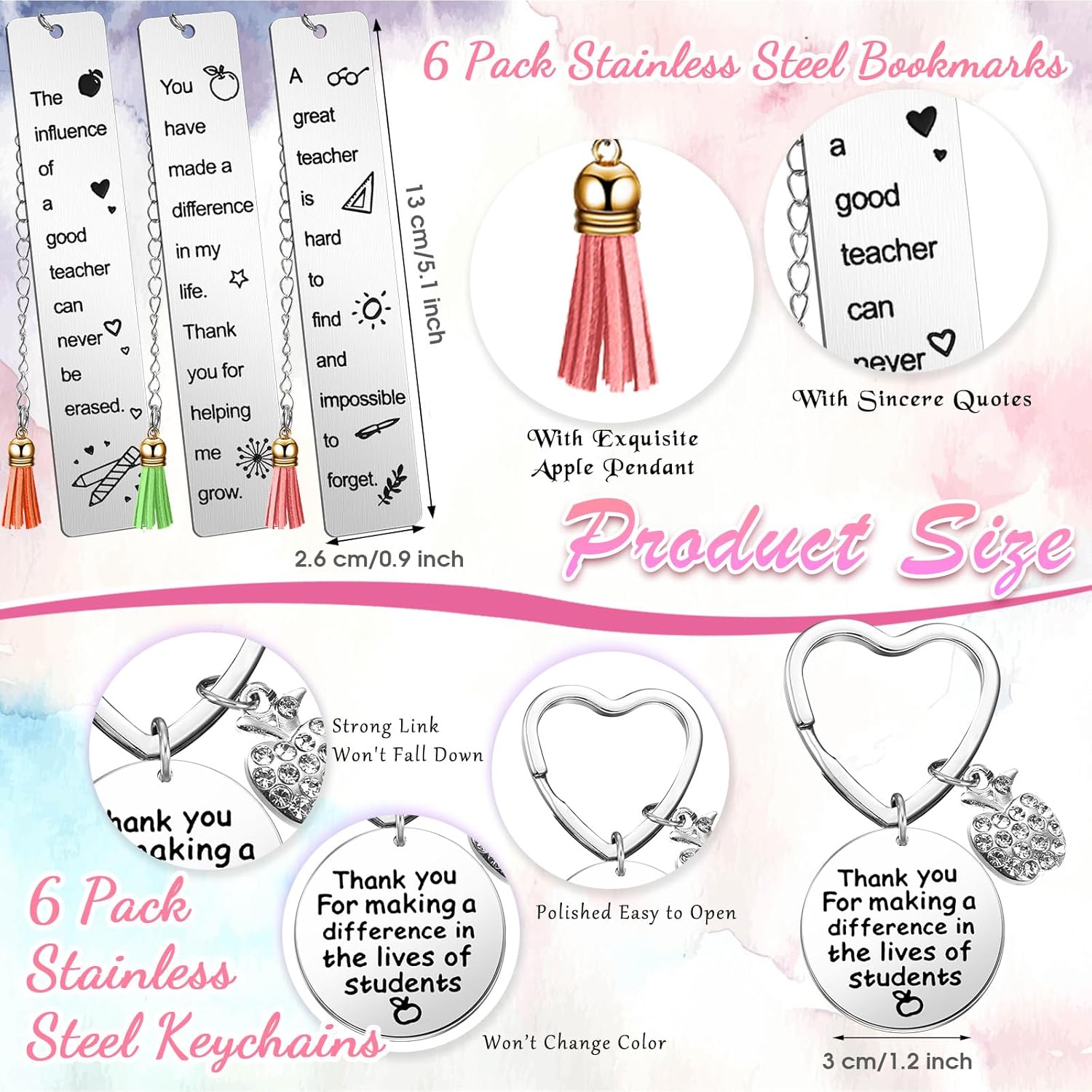 Paterr 24 Pcs Teacher Appreciation Gifts for Women Bulk Including Socks Makeup Bags Keychain Metal Bookmark for Valentine's Day(Heart Teaching,Fleece)