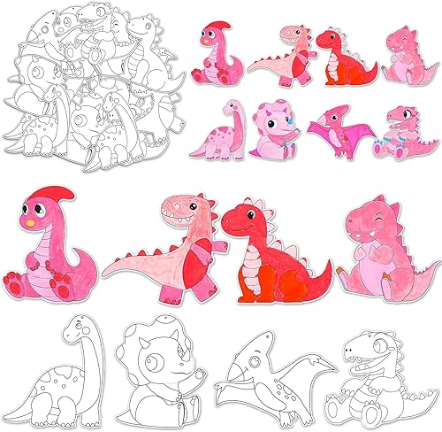 Kit de manualidades para el día de San Valentín, 80 piezas para niños, kit de tarjetas de dinosaurio para colorear de San Valentín, tarjetas de