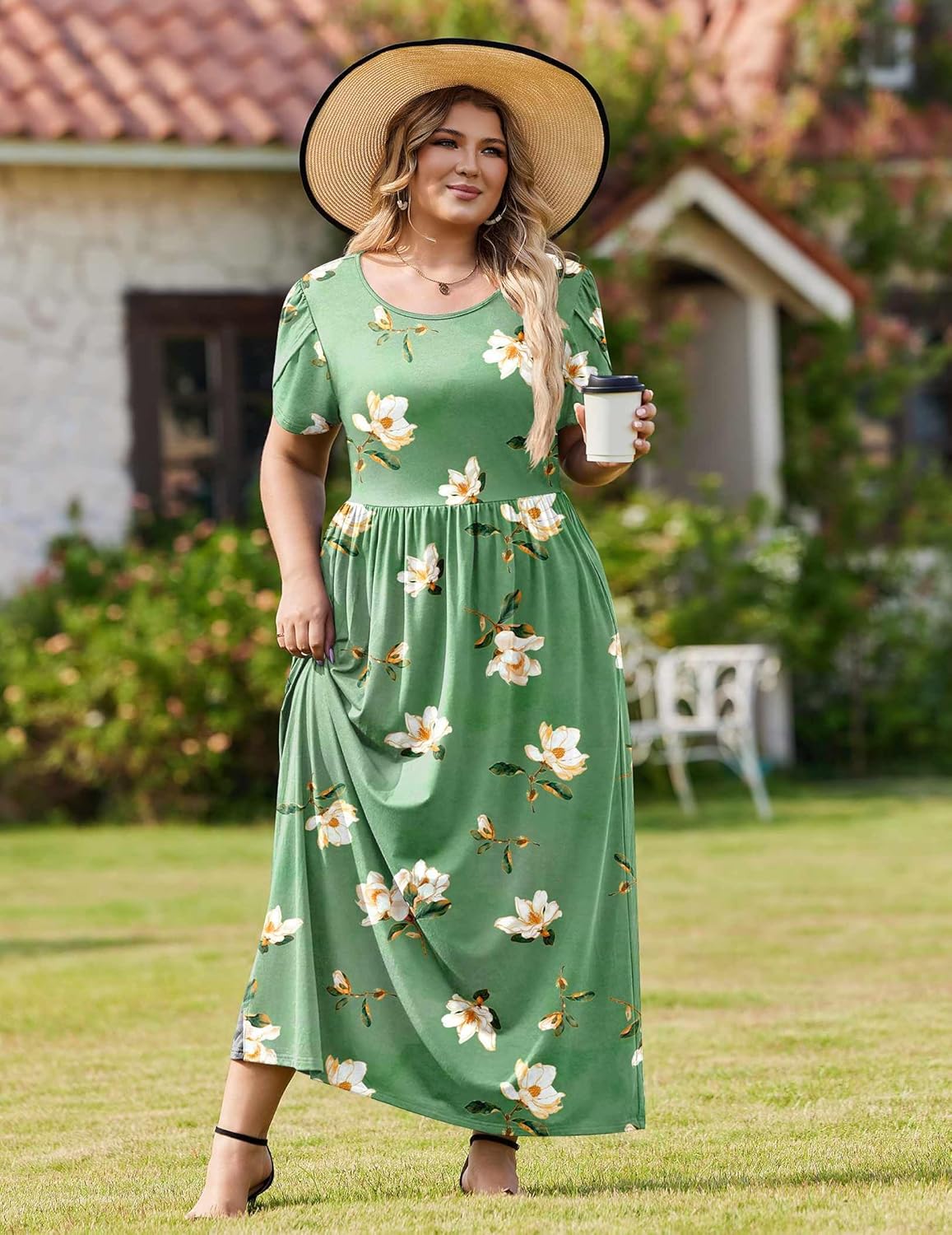 IN'VOLAND Plus Size Maxi Dresses for Women Summer Petal Short Sleeve Dress Casual Loose Flowy Long Sundress with Pockets - Image 2