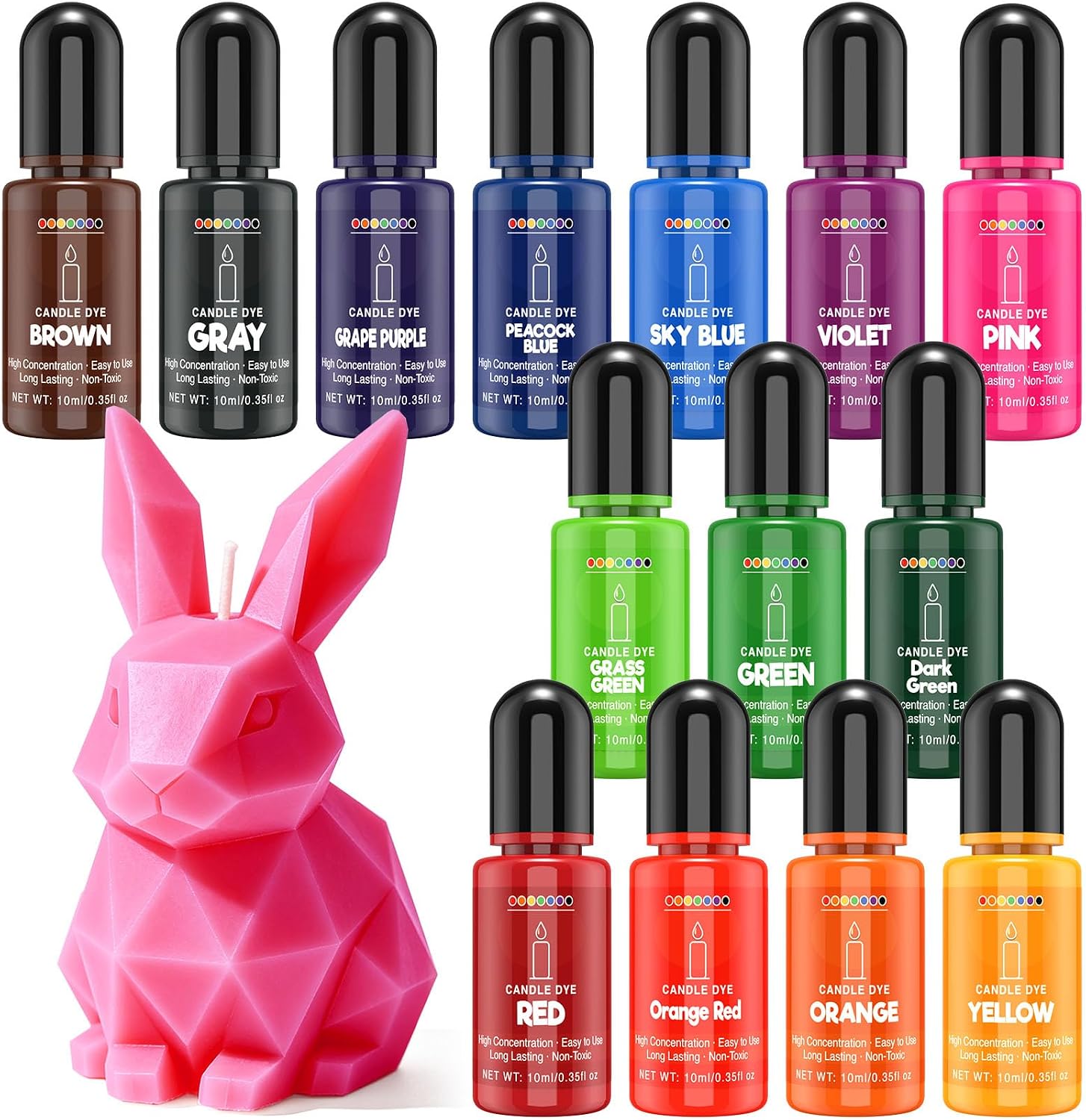 Candle Dye - 14 Colors Liquid Candle Wax Dye for DIY Candle Making, Highly Concentrated, Non-Toxic, Oil-Based Candle Color Dye for Soy Wax, Beeswax, Gel Wax, Paraffin Wax - 10ml/Bottles