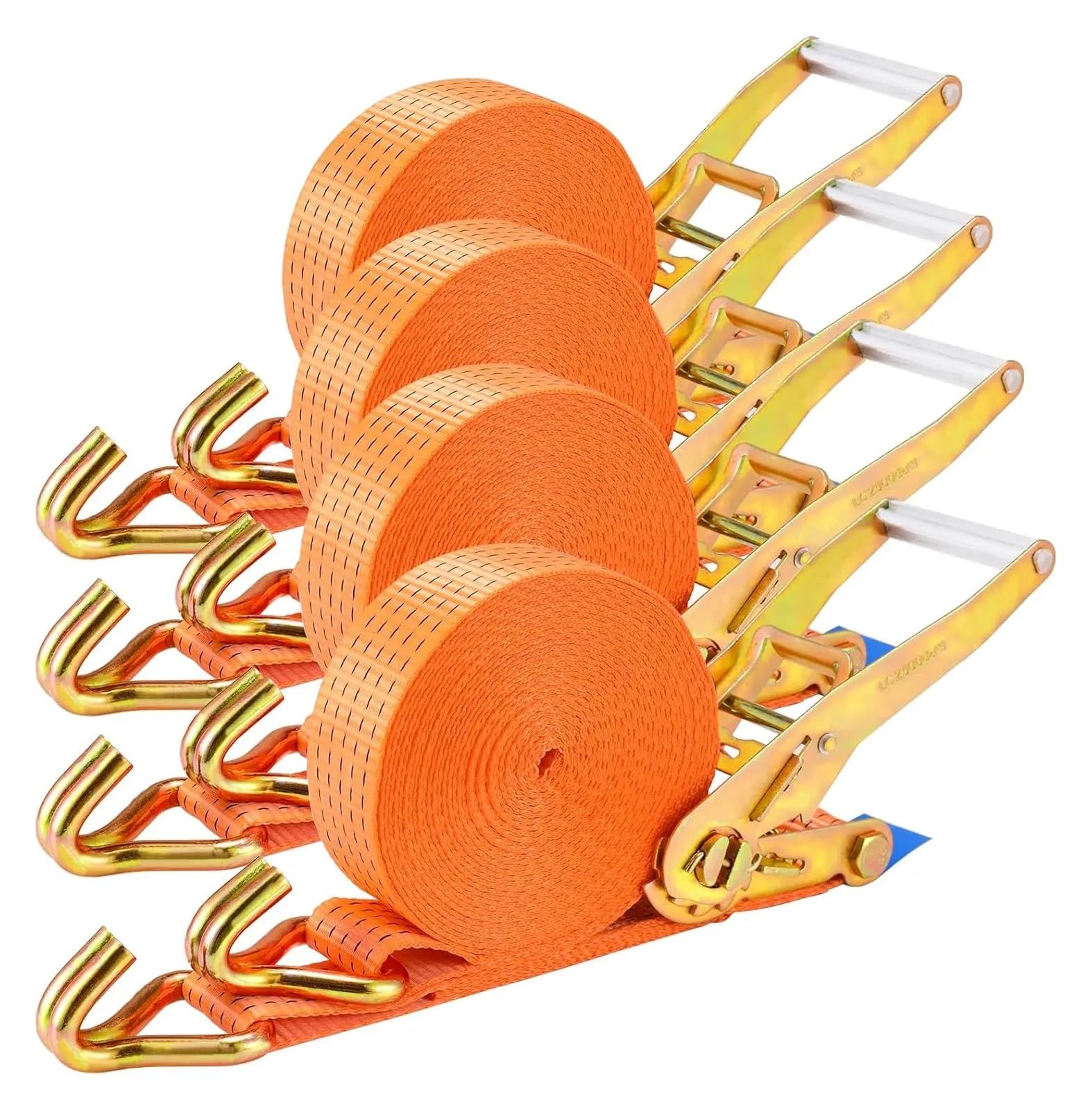 Correas de trinquete Correas de trinquete con Gancho Doble en J 9 m x 50 mm (Resistencia a la Rotura 11000 LB), for Camiones y Motocicletas, 4 Unidades(Orange)