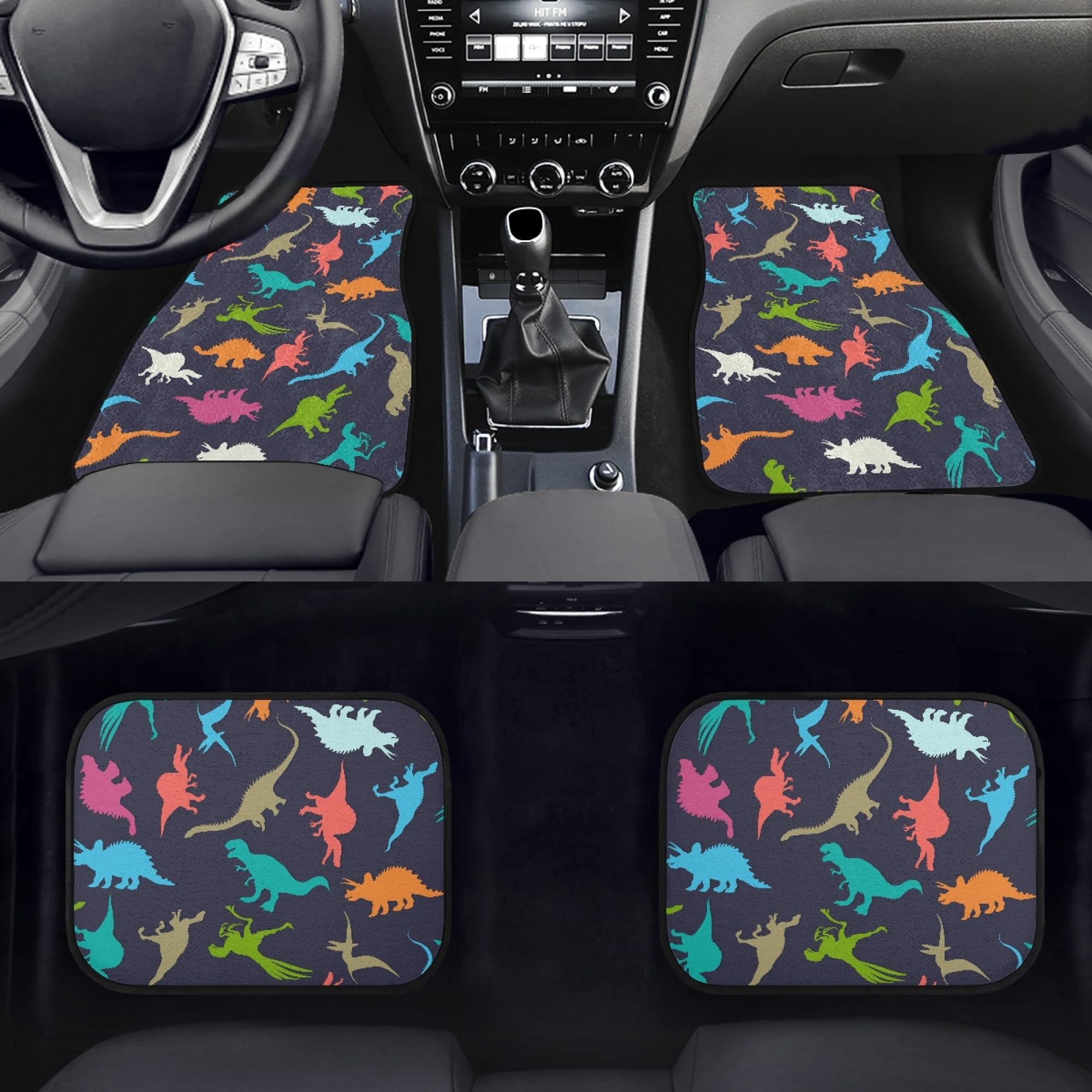 YINGQIGUAN Cartoon Dinosaur Car Floor Mats Carpet Universal Colorful Dinosaur Silhouettes Doodles Illustration Floor Mats for Cars Vehicle — view 2