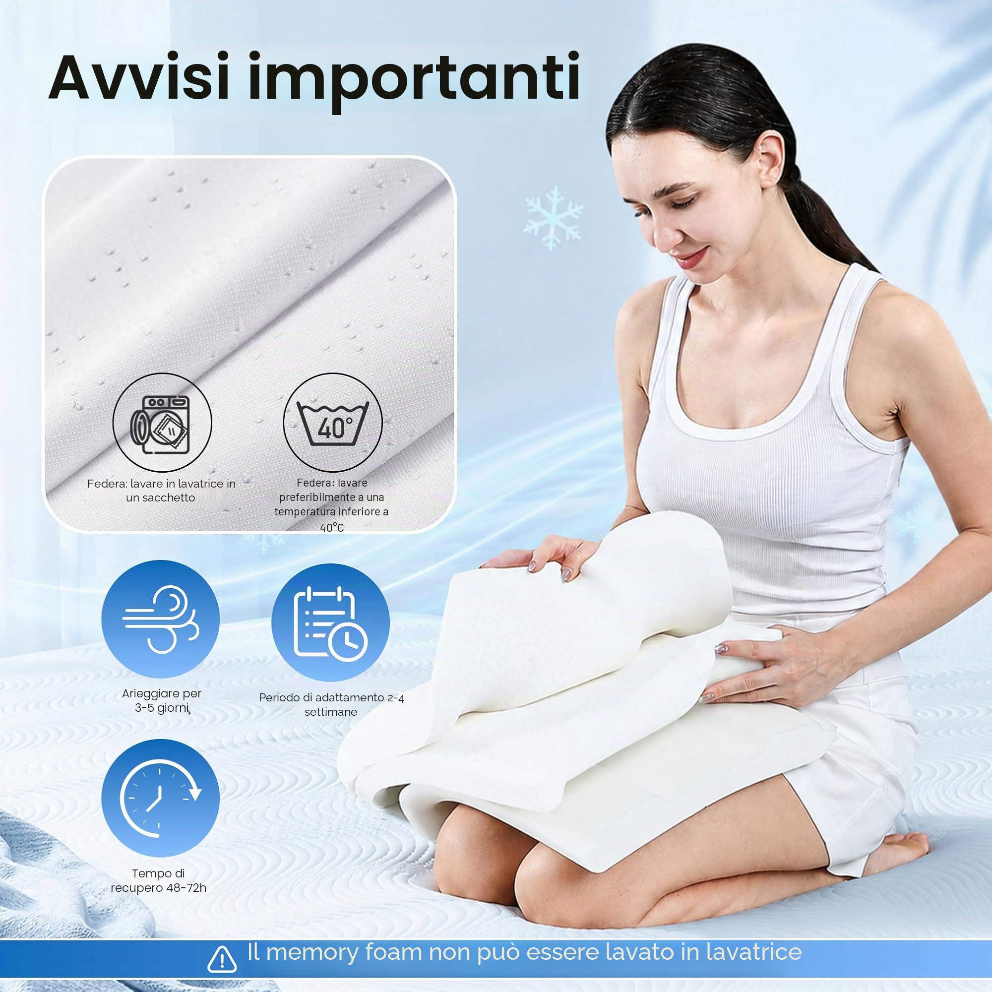 Elviros Cuscino Cervicale per Dormire in Memory Foam, Cuscino Ortopedico Ergonomico Altezza Regolabile, per Dormire su Fianco e Schiena con Fodera Traspirante Rimovibile, 60×35.5×13,5/11.5cm | Cuscino ergonomico a sandwich per chi dorme sul fianco/schiena