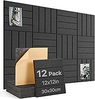 Woovio 12-Pack Black Felt Bulletin Board Tiles 12x12in Self-Adhesive Pin Boards - Eco-Friendly Wall Decor for Home Office Classroom Noise Reduction